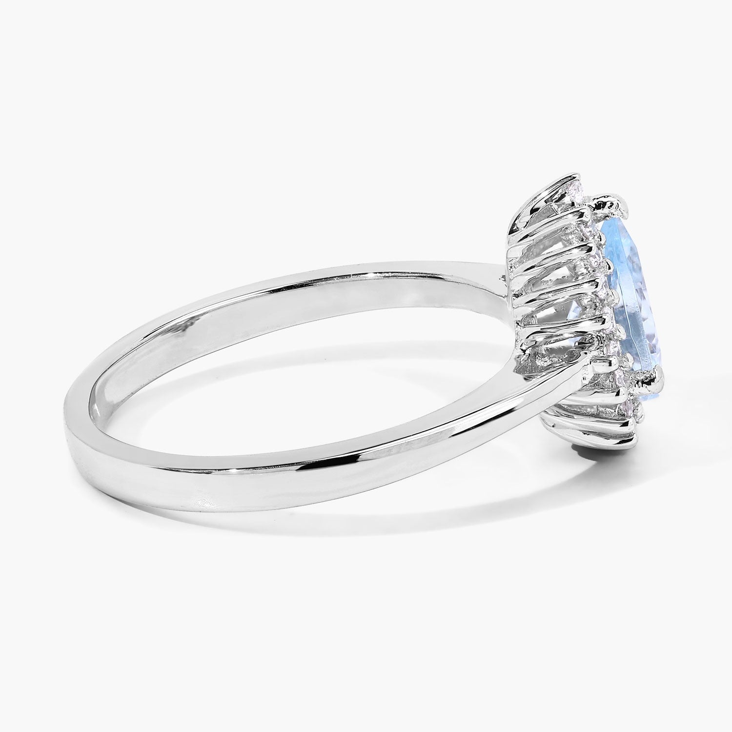 0.95 Ct Genuine Aquamarine and Lab Diamond Silver Pear Shaped Halo Ring Fine Color Jewels