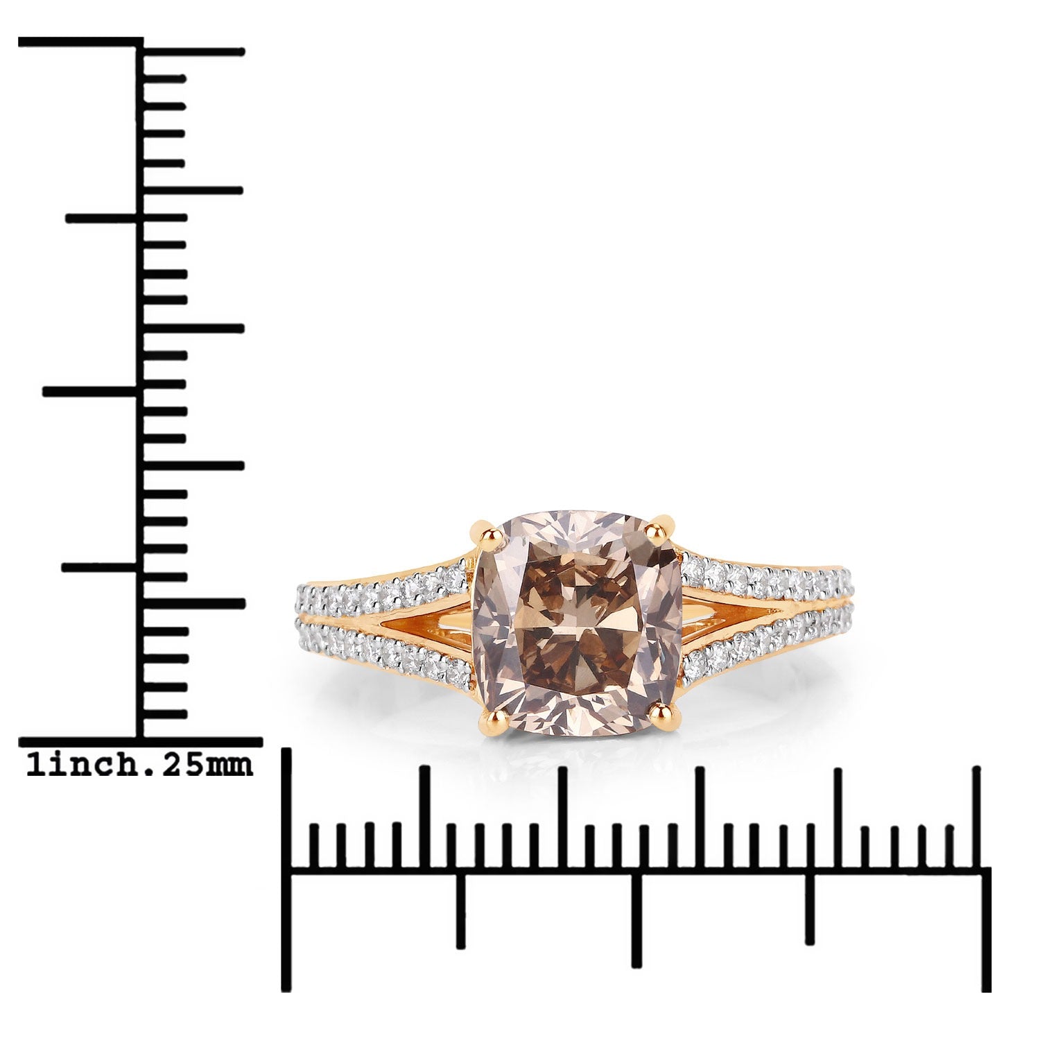 3.03 Ct Cushion Cut Genuine Brown Diamond 18K Yellow Gold Split Pave Shank Engagement Ring