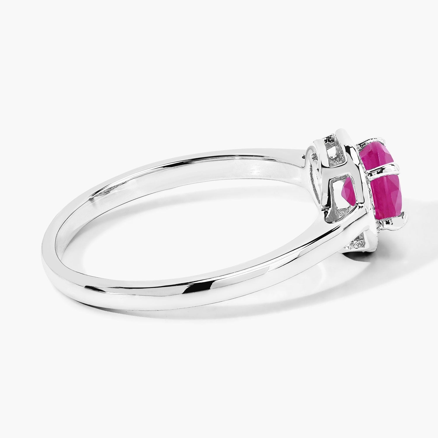 0.64 Ct Genuine Mozambique Ruby and Lab Grown Diamond Silver Halo Ring Fine Color Jewels