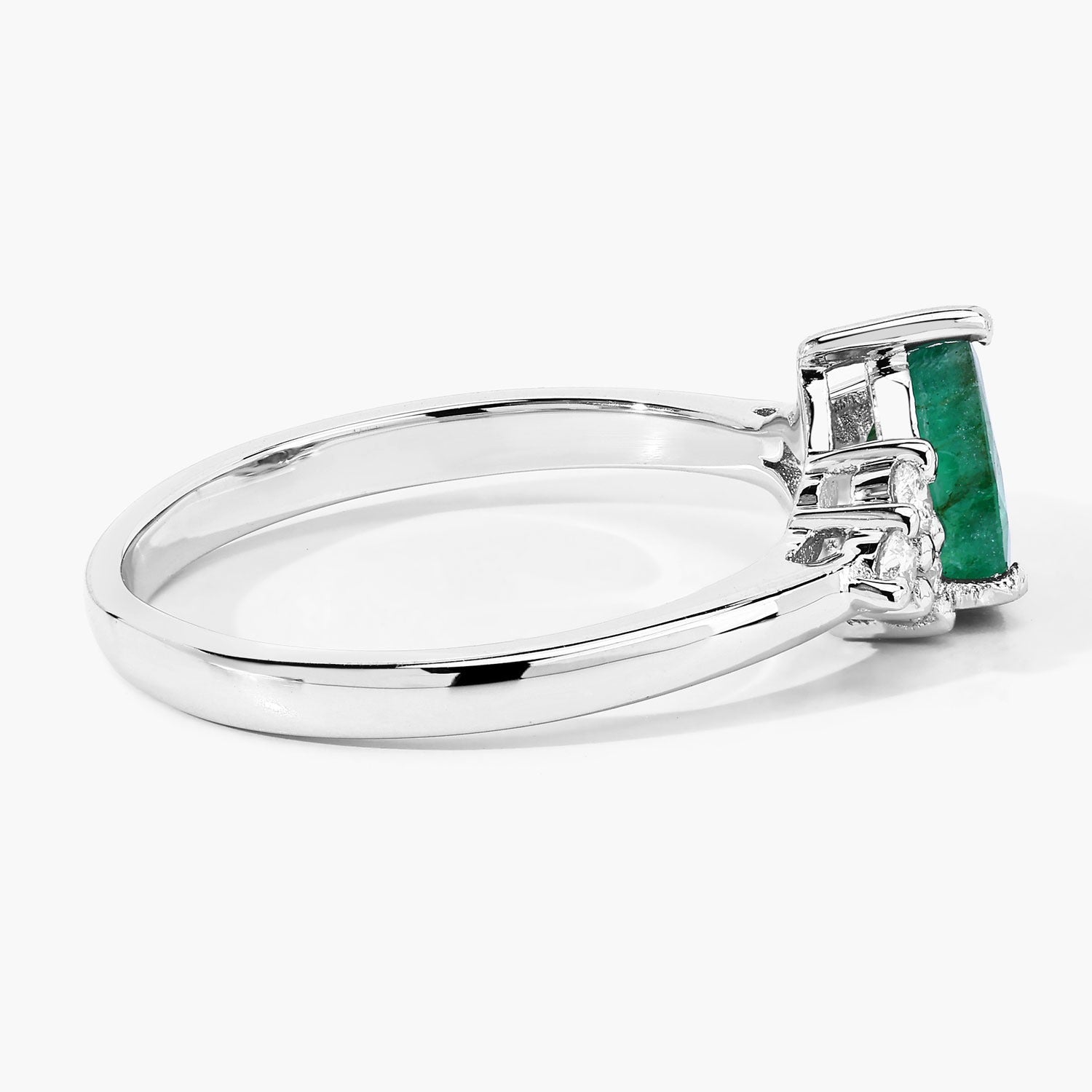 0.86 Ct Genuine Zambian Emerald and Lab Grown Diamond Silver Pear Cut Cocktail Ring Fine Color Jewels