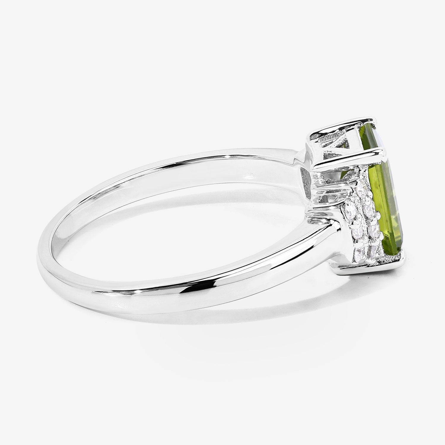 1.74 Carat Genuine Peridot and Lab Diamond Sterling Silver Cocktail Ring Fine Color Jewels