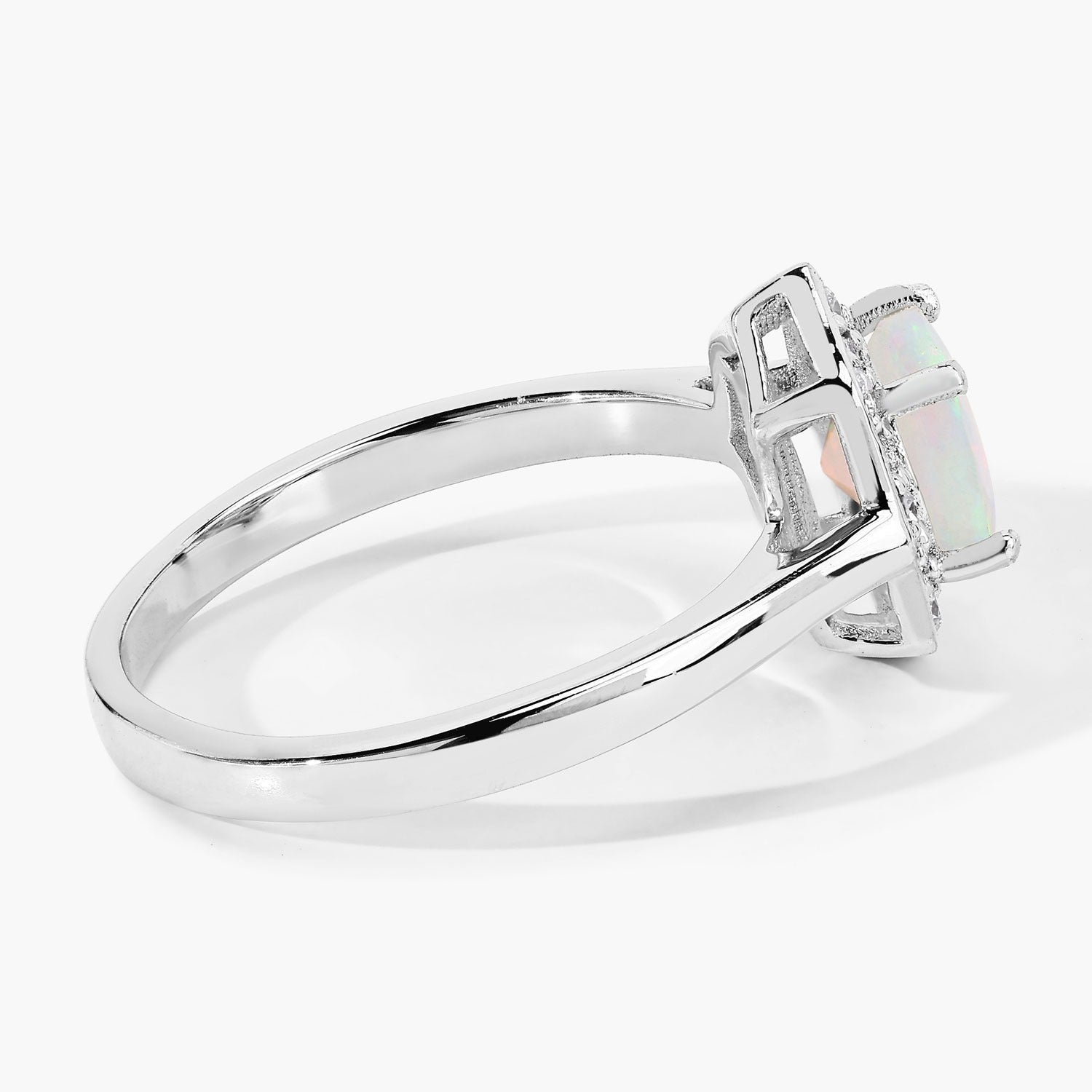 0.77 Ct Genuine Ethiopian Opal and Lab Diamond Sterling Silver Halo Ring Fine Color Jewels