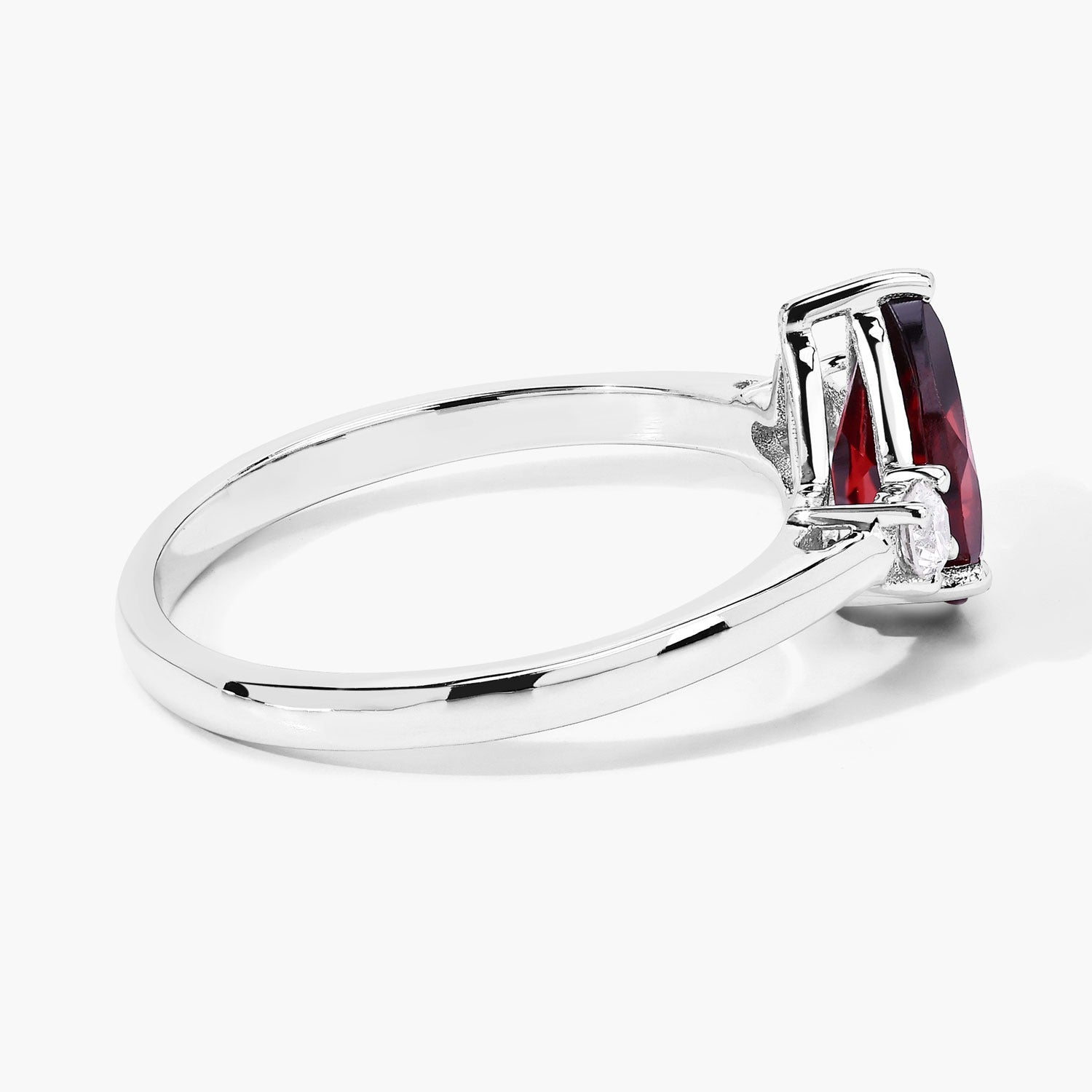 1.42 Ct Genuine Pear Shaped Mozambique Garnet and Lab Diamond Silver 3 Stone Ring Fine Color Jewels