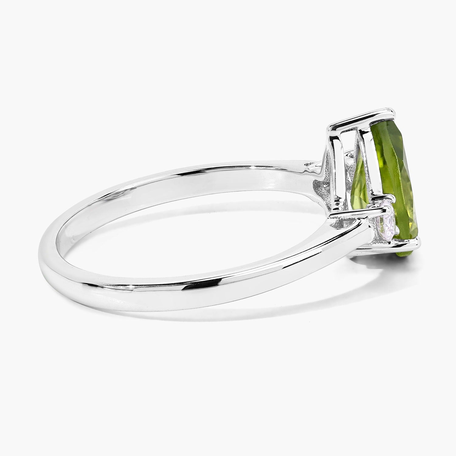 1.22 Ct Genuine Pear Shaped Green Peridot and Lab Diamond Silver 3 Stone Ring Fine Color Jewels