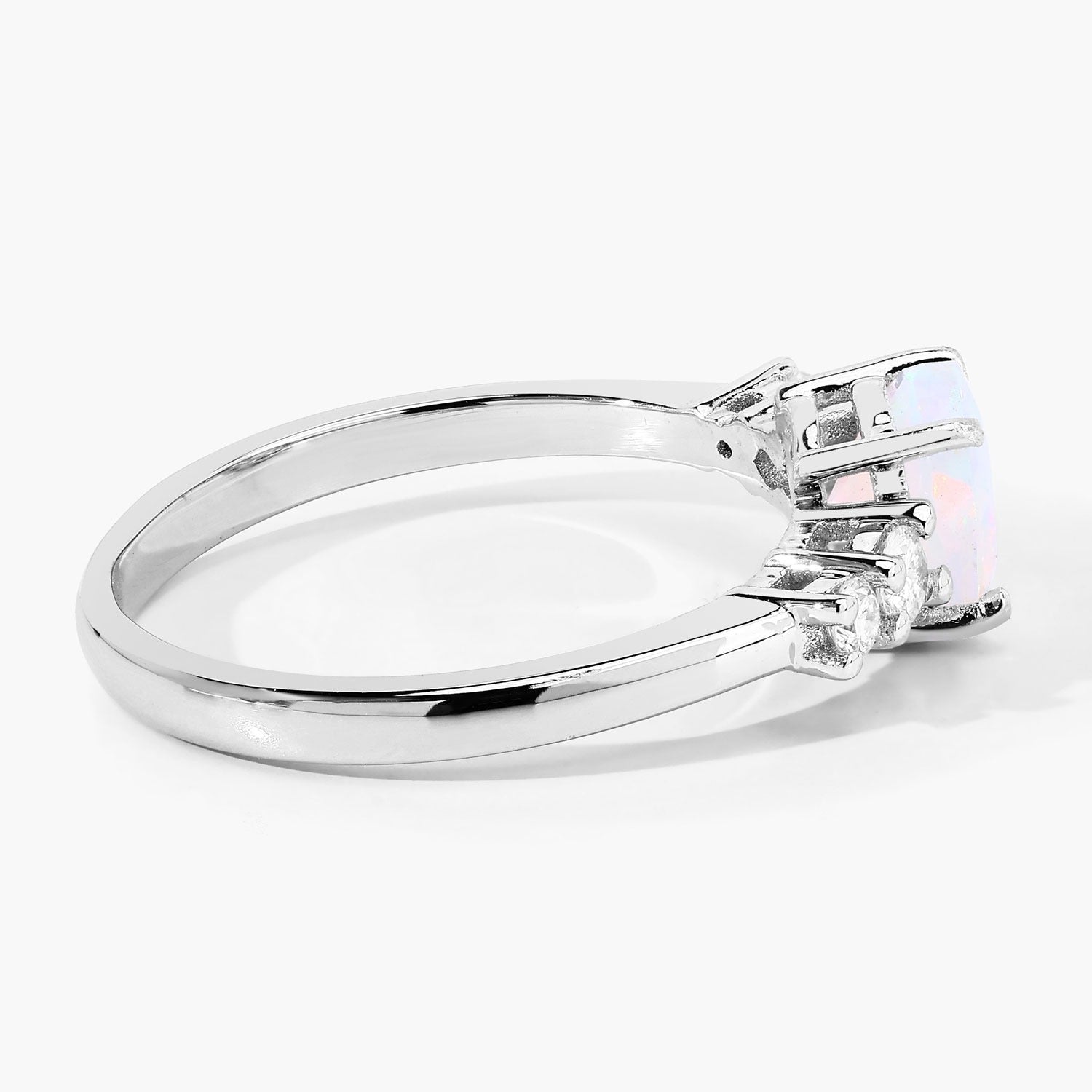 0.79 Ct Genuine Ethiopian Opal and Lab Diamond Silver 5 Stone Ring Fine Color Jewels