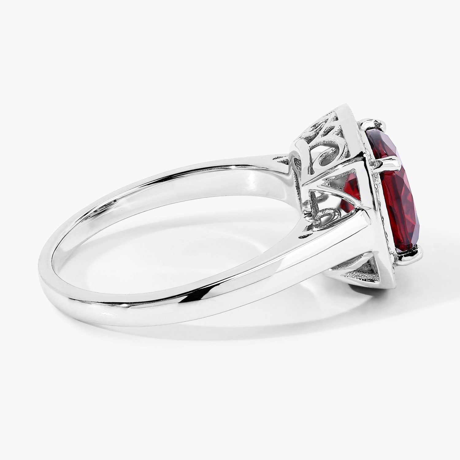 2.52 Ct Genuine Cushion Cut Garnet Lab Diamond Silver Halo Ring Fine Color Jewels