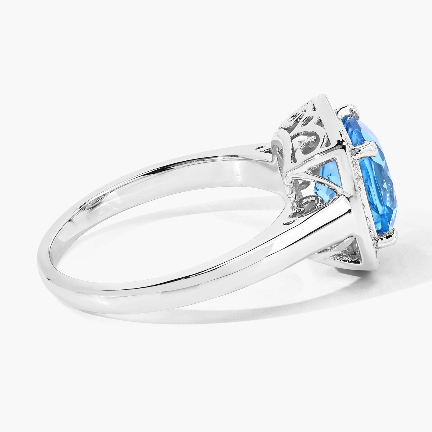2.47 Ct Genuine Cushion Cut Swiss Blue Topaz Lab Diamond Silver Halo Ring Fine Color Jewels