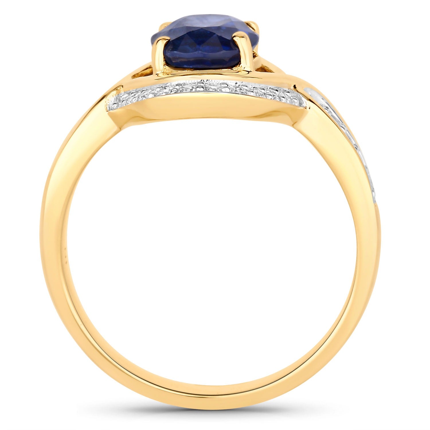 2.37 Ct Oval Ceylon Blue Sapphire and White Diamond Prong 18K Yellow Gold Pave Halo Statement Ring