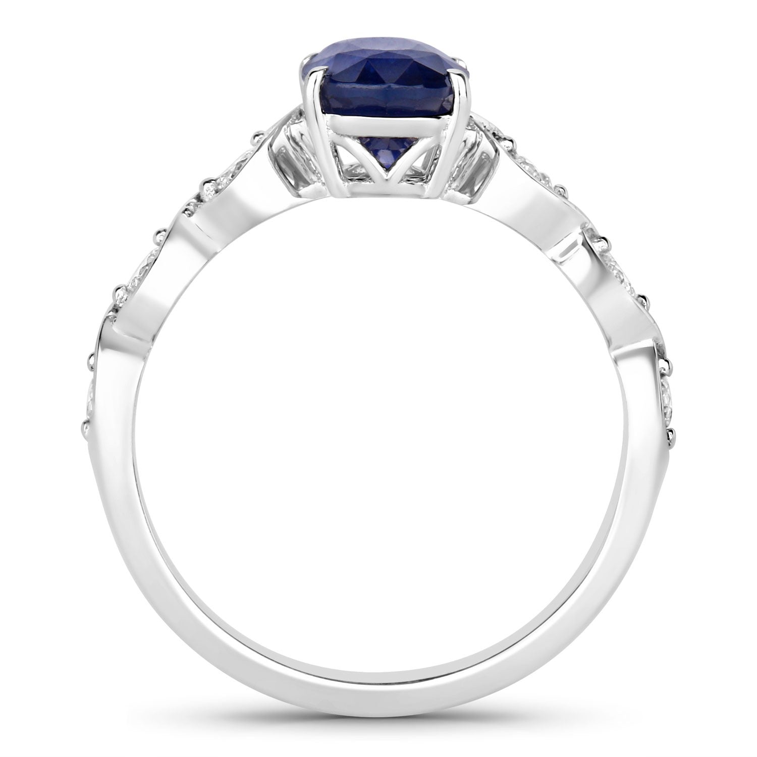 2.57 Ct Oval Ceylon Blue Sapphire and White Diamond Prong 18K White Gold Crossover Wedding Ring