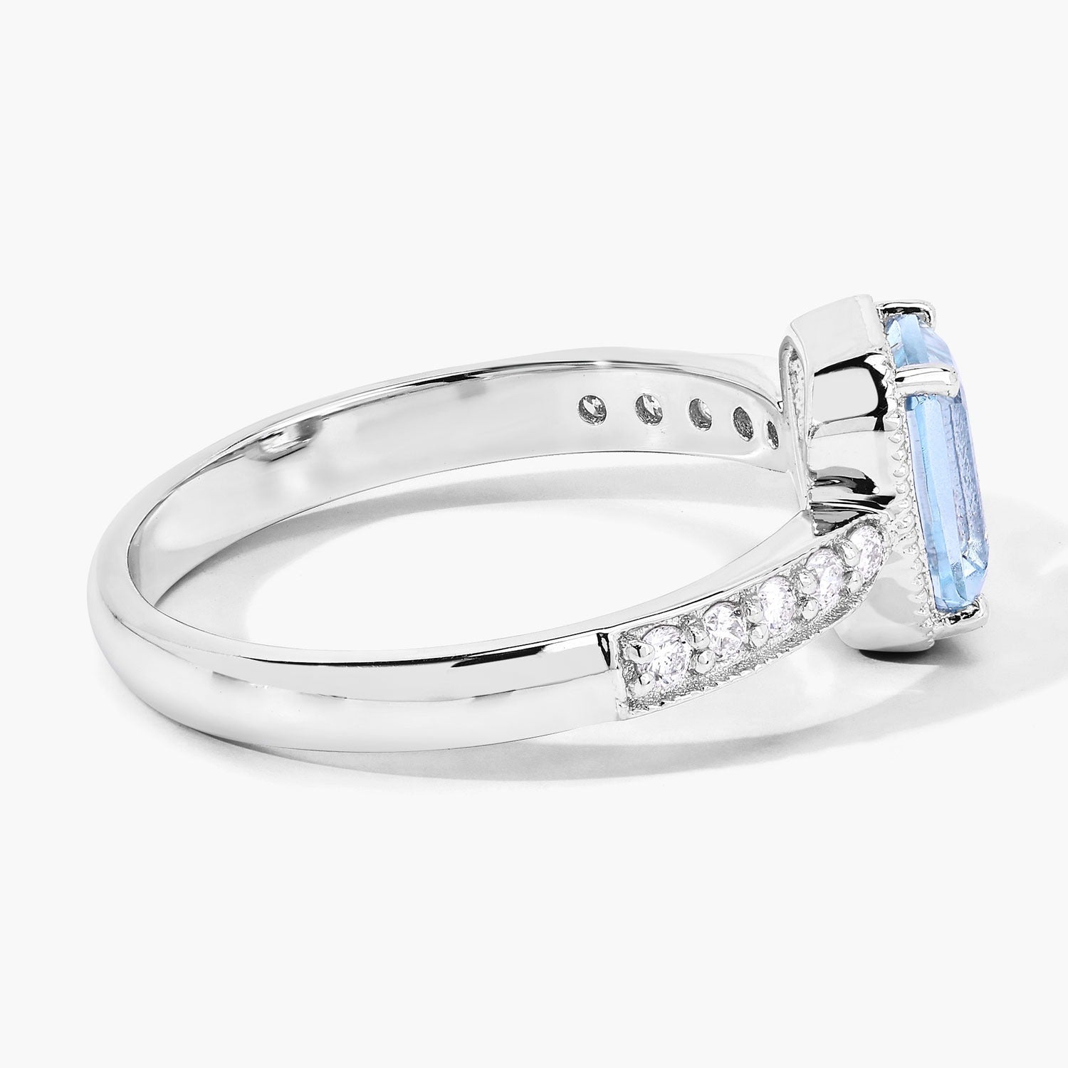 0.94 Ct Genuine Aquamarine and Lab Diamond Sterling Silver Octagon Bridge Ring Fine Color Jewels