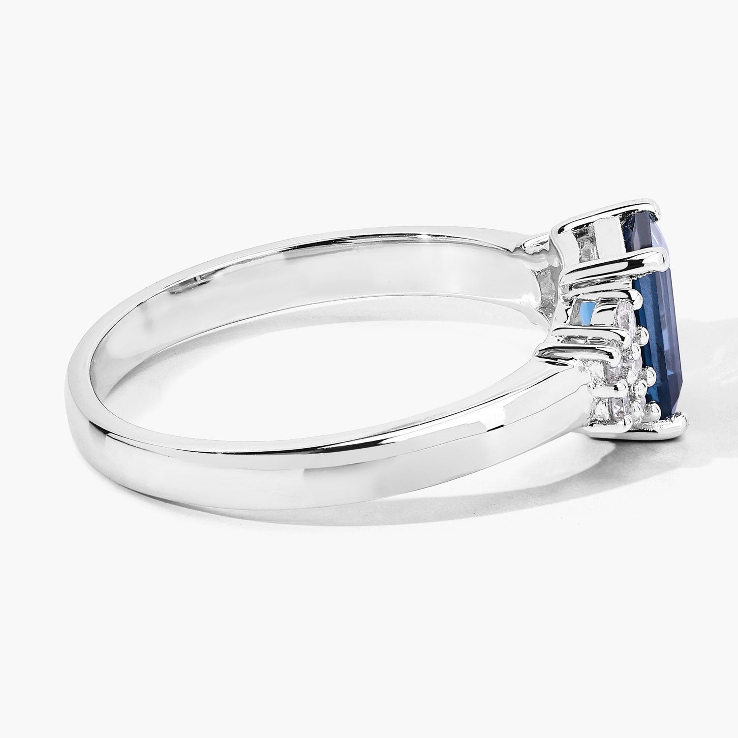 1.22 Ct Genuine London Blue Topaz and Lab Diamond Silver Octagon Cocktail Ring Fine Color Jewels