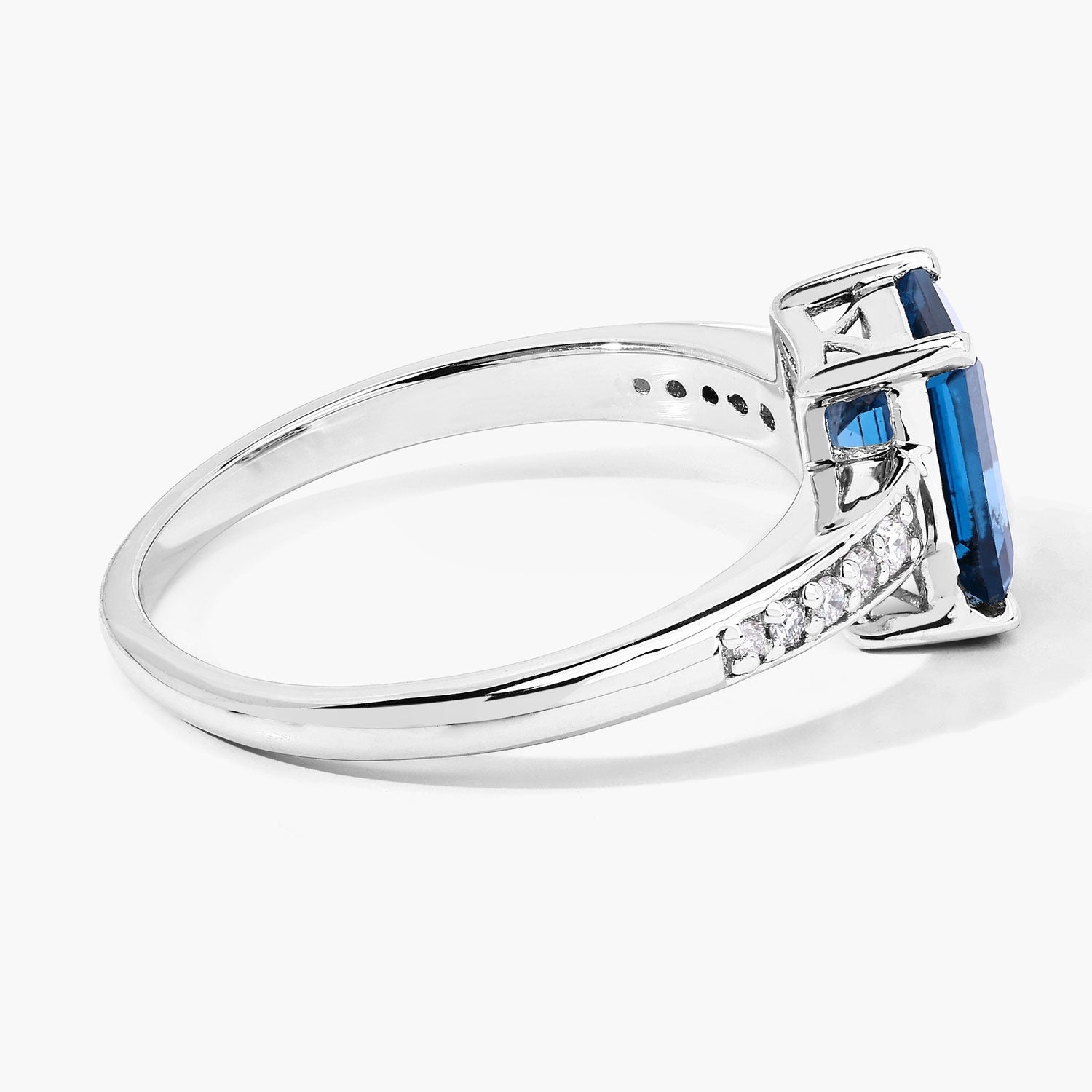 1.69 Ct Genuine London Blue Topaz and Lab Diamond Silver Octagon Bridge Ring Fine Color Jewels