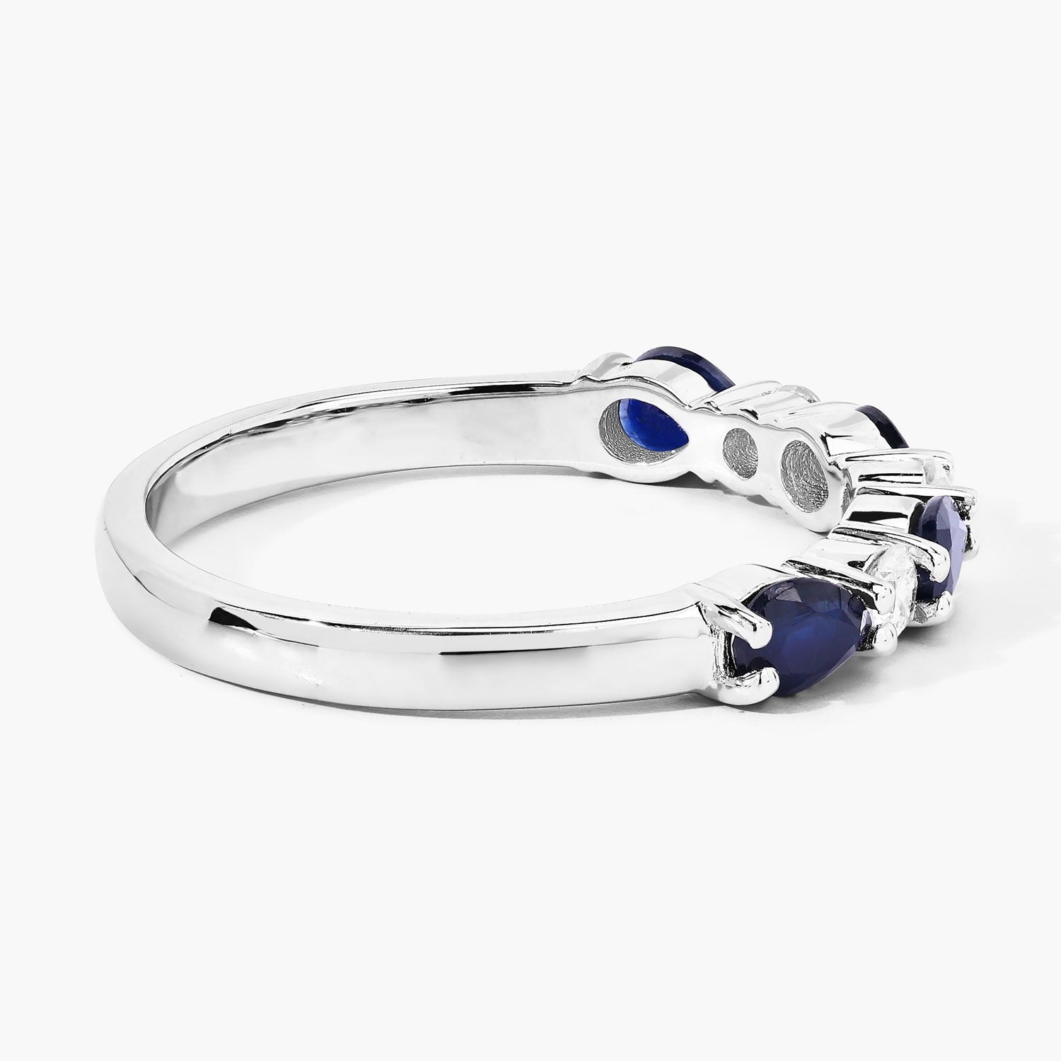 0.98 Ct Genuine Blue Sapphire and Lab Diamond Silver Eternity Ring Fine Color Jewels