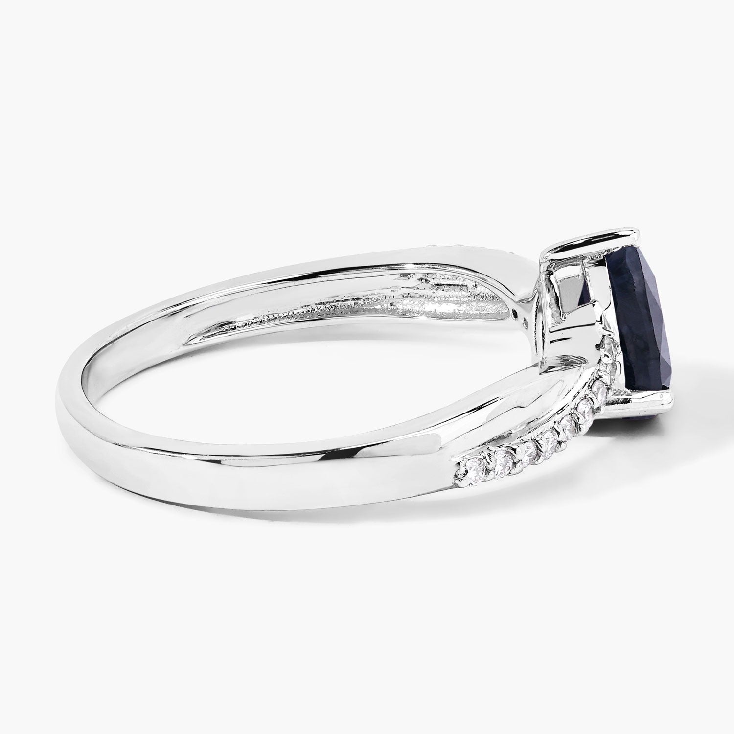 0.94 Ct Genuine Blue Sapphire and Lab Diamond Silver Crossover Ring Fine Color Jewels