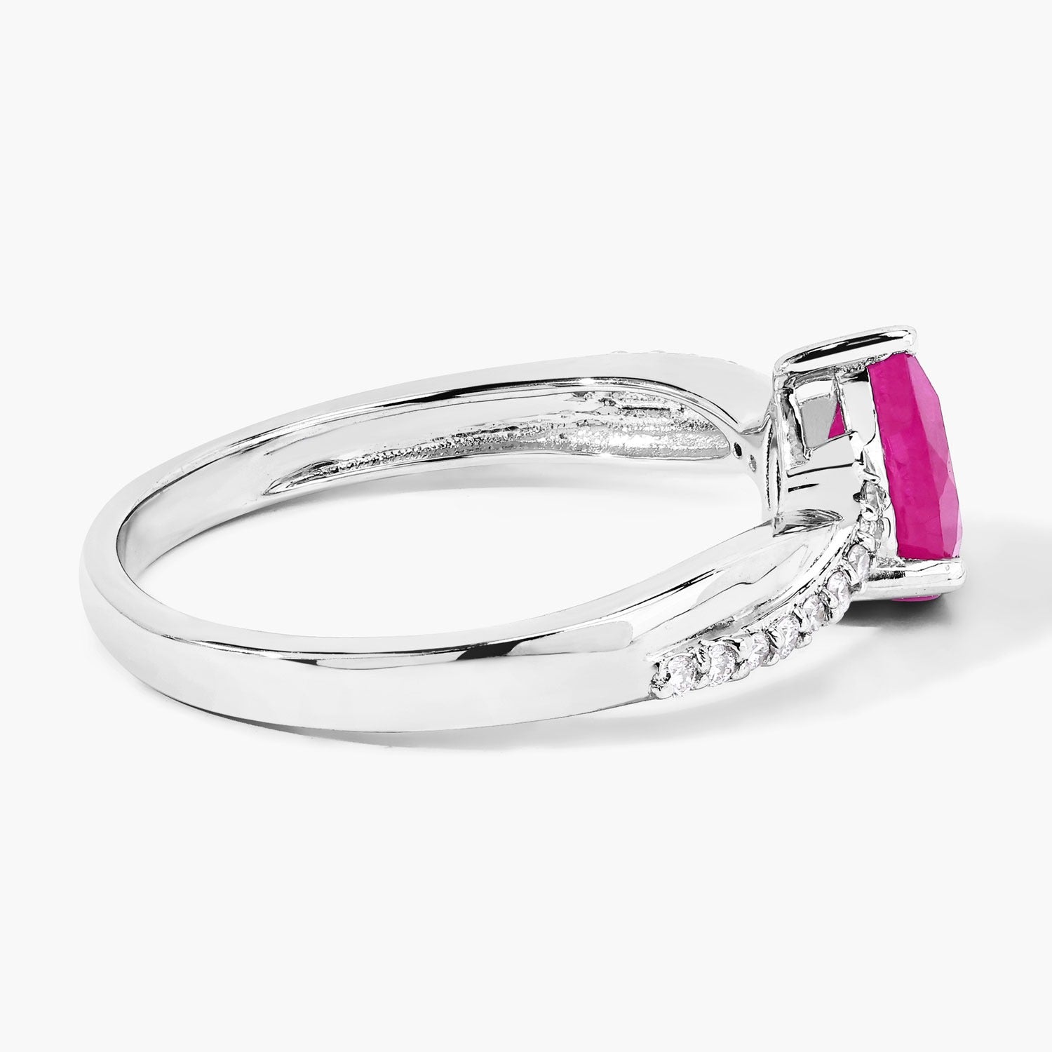 0.94 Ct Genuine Pear Ruby and Lab Diamond Silver Crossover Ring Fine Color Jewels