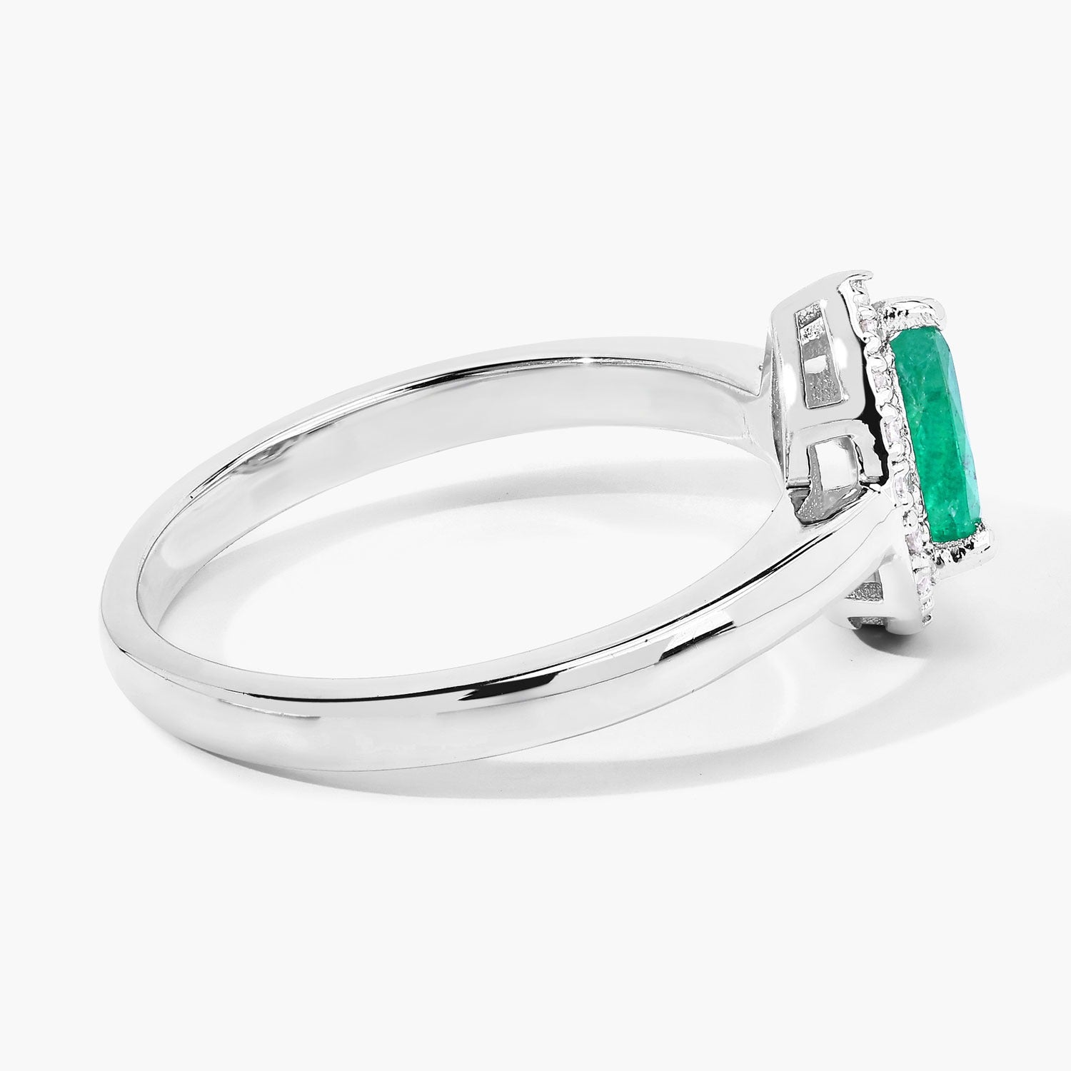 0.79 Ct Genuine Green Emerald Lab Diamond Sterling Silver Teardrop Ring