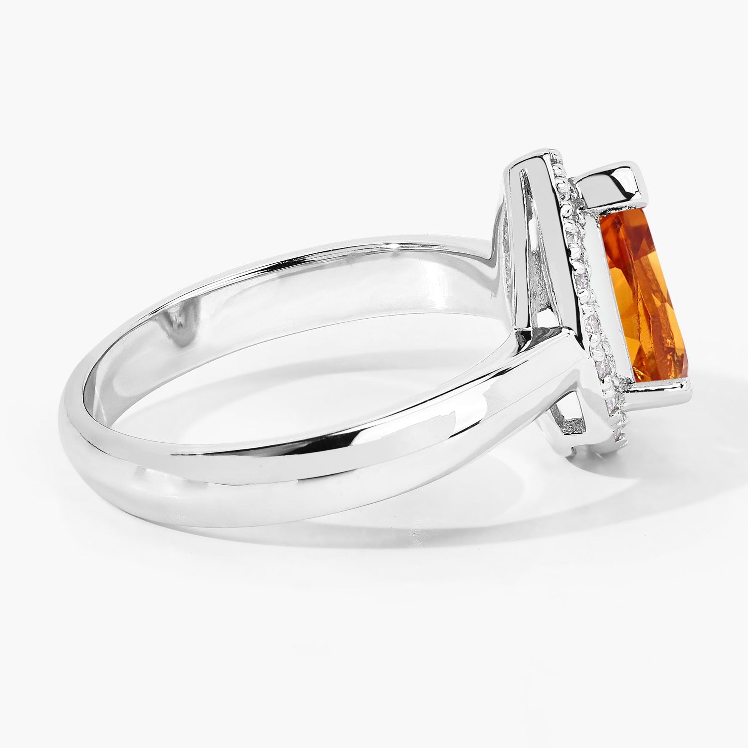 1.05 Ct Pear Yellow Madeira Citrine and Lab Diamond Prong Silver Halo Ring