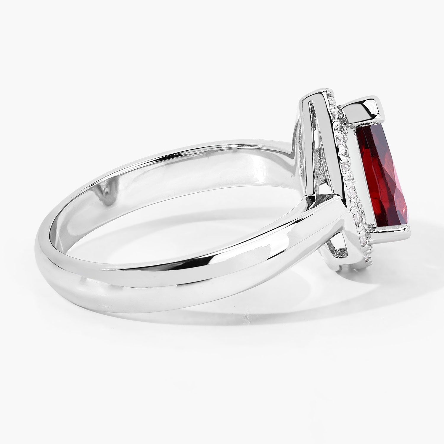 1.48 Ct Genuine Red Garnet and Lab Diamond Silver Halo Engagement Ring