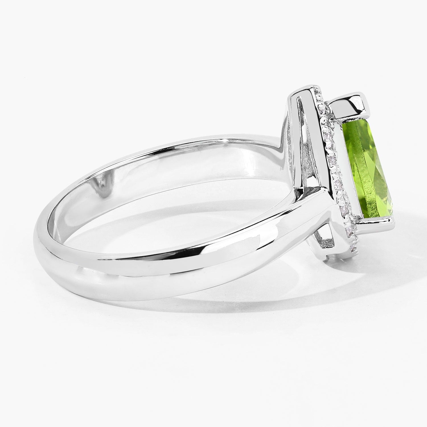 1.10 Ct Pear Green Peridot & Lab Diamond Prong Silver Halo Engagement Ring
