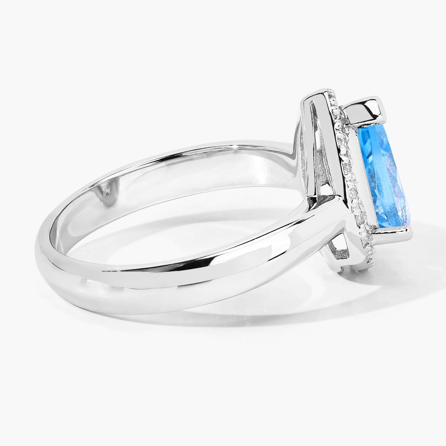 1.48 Ct Genuine Swiss Blue Topaz and Lab Diamond Halo Engagement Ring Silver