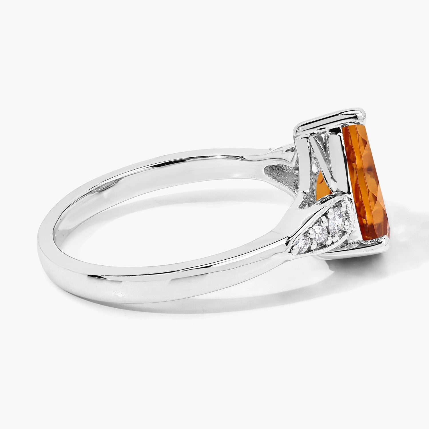1.61 Ct Genuine Pear Citrine and Lab Grown Diamond Silver Ring