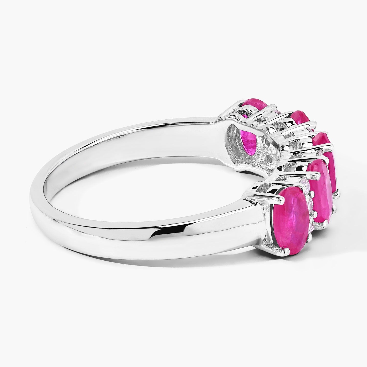 1.27 Ct Genuine Pink Ruby and Lab Grown Diamond Silver Eternity Ring