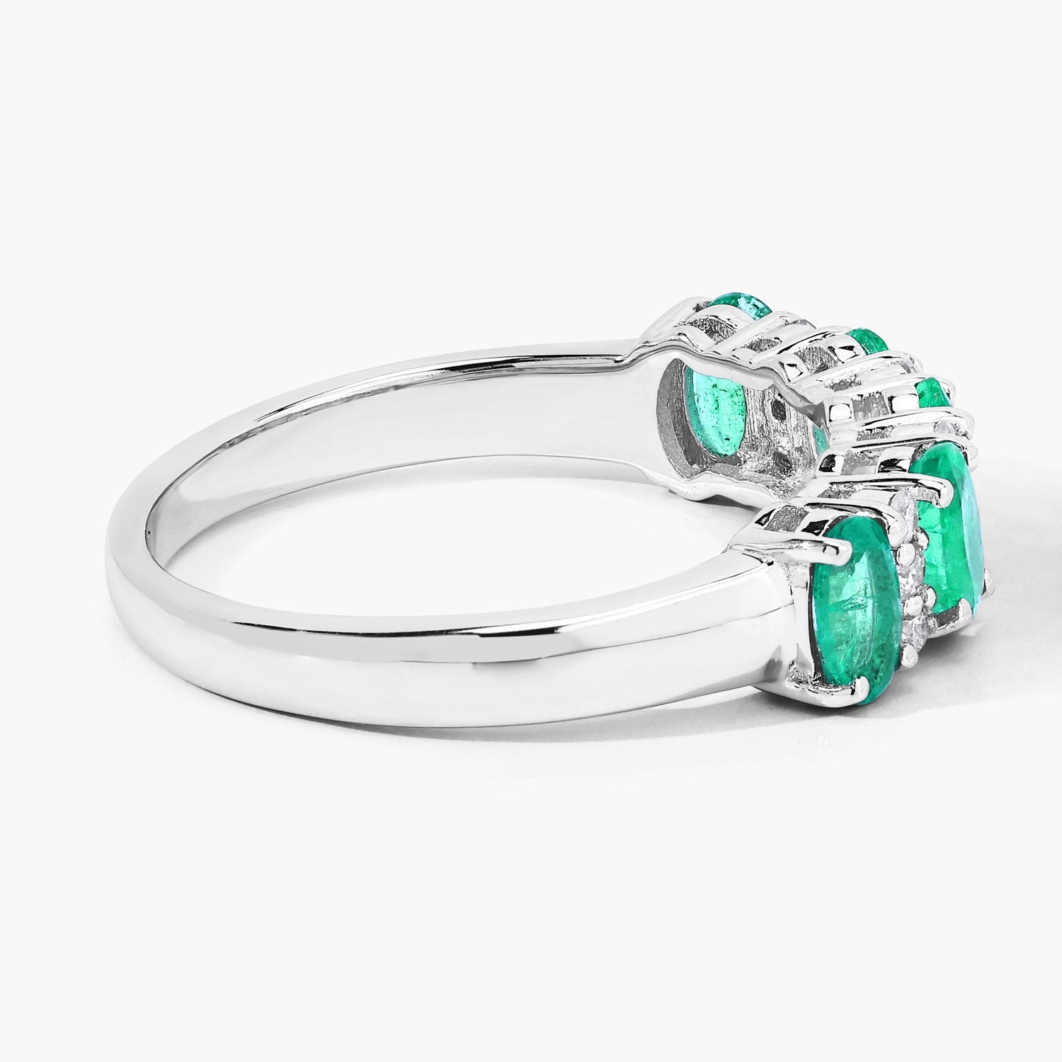 1.12 Ct Genuine Oval Emerald and Lab Diamond Silver Eternity Ring