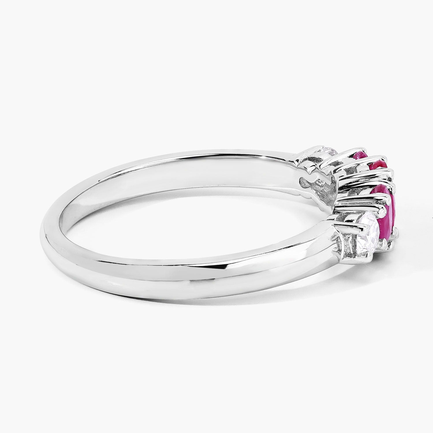0.84 Ct Genuine Pink Ruby and Lab Diamond 5 Stone Silver Ring