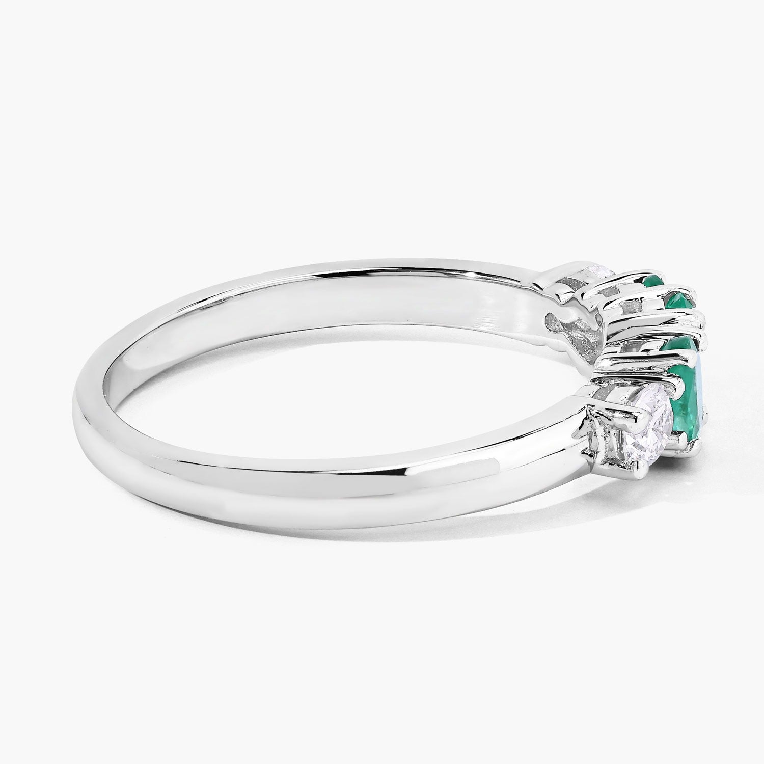 0.71 Ct Genuine Zambian Emerald and Lab Diamond 5 Stone Silver Ring