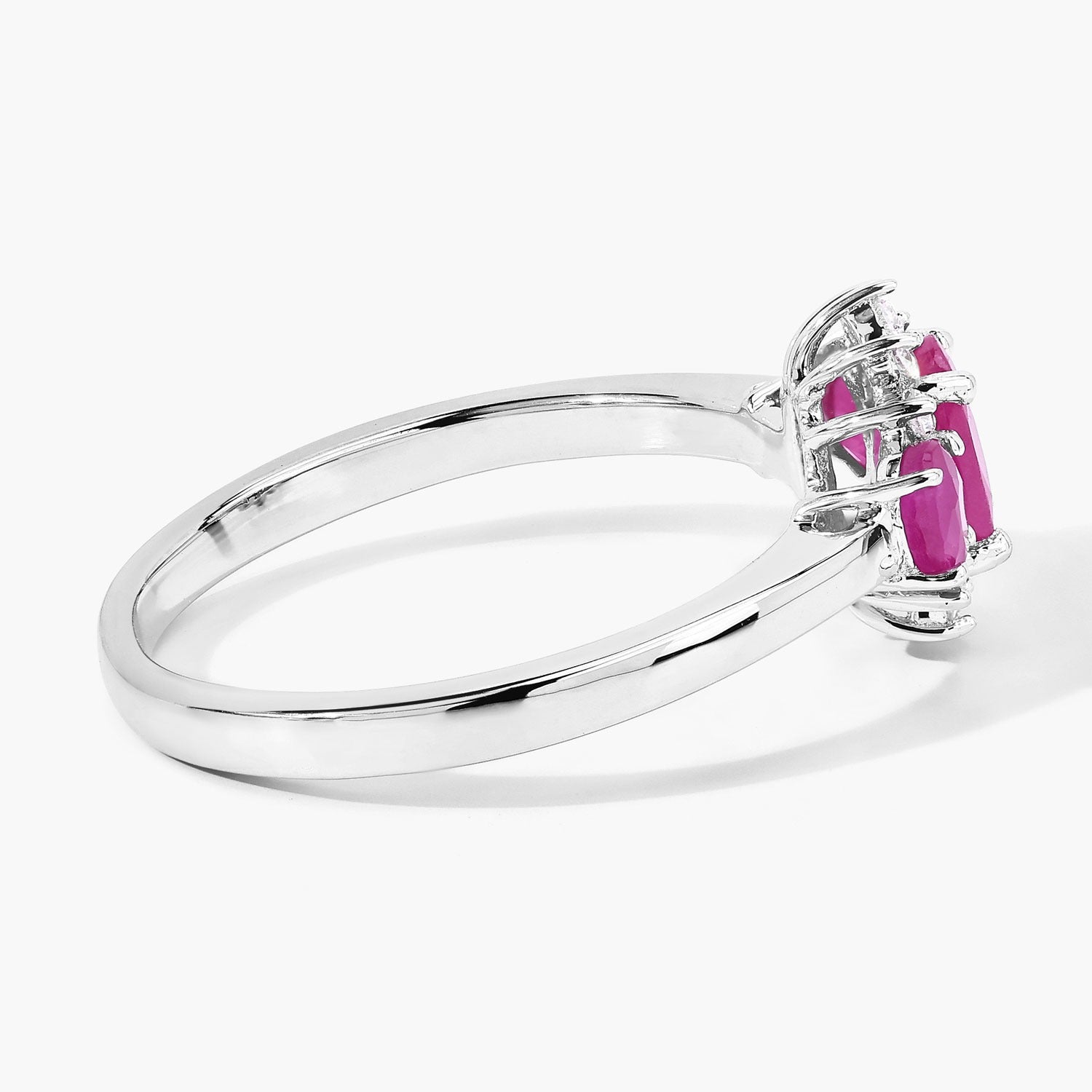 1.02 Ct Genuine Oval Mozambique Ruby and Lab Diamond Silver Ring