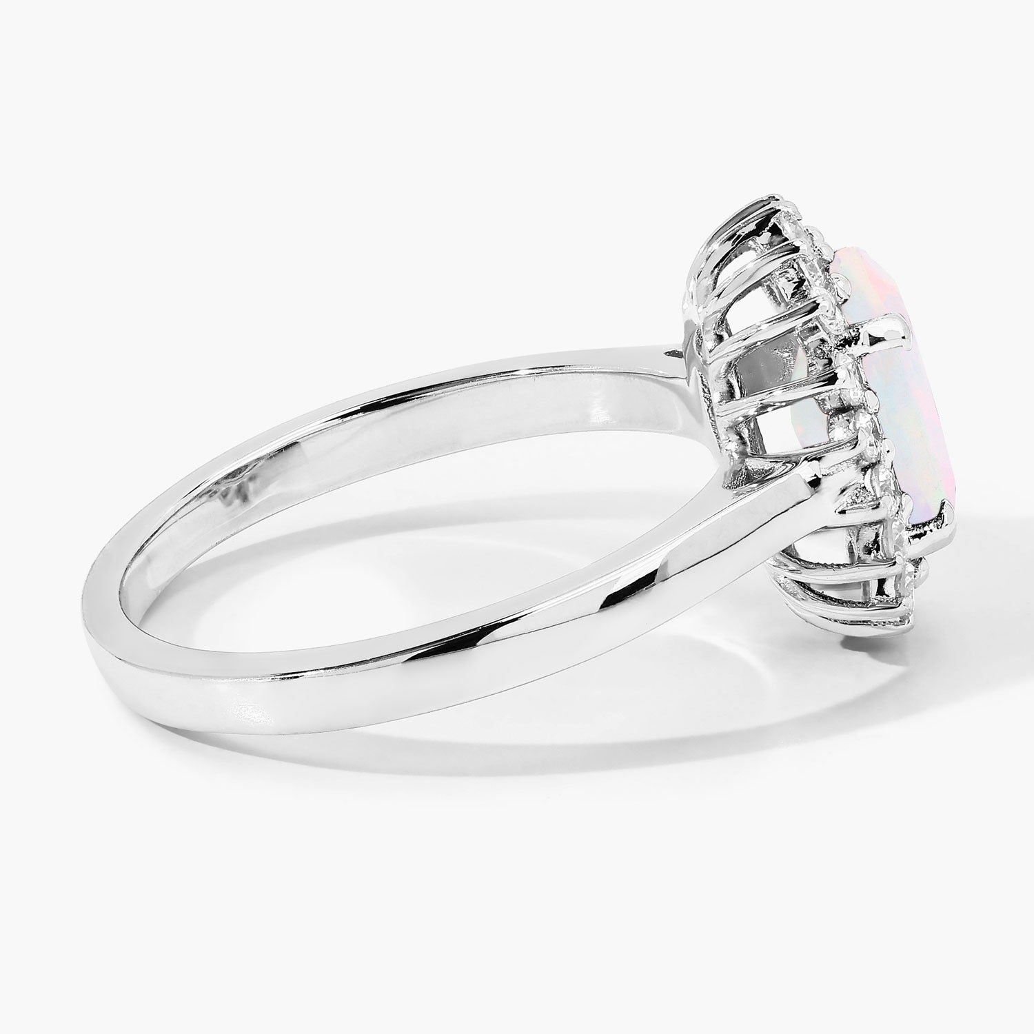 1.17 Ct Genuine Ethiopian Opal and Lab Grown Diamond Silver Halo Ring