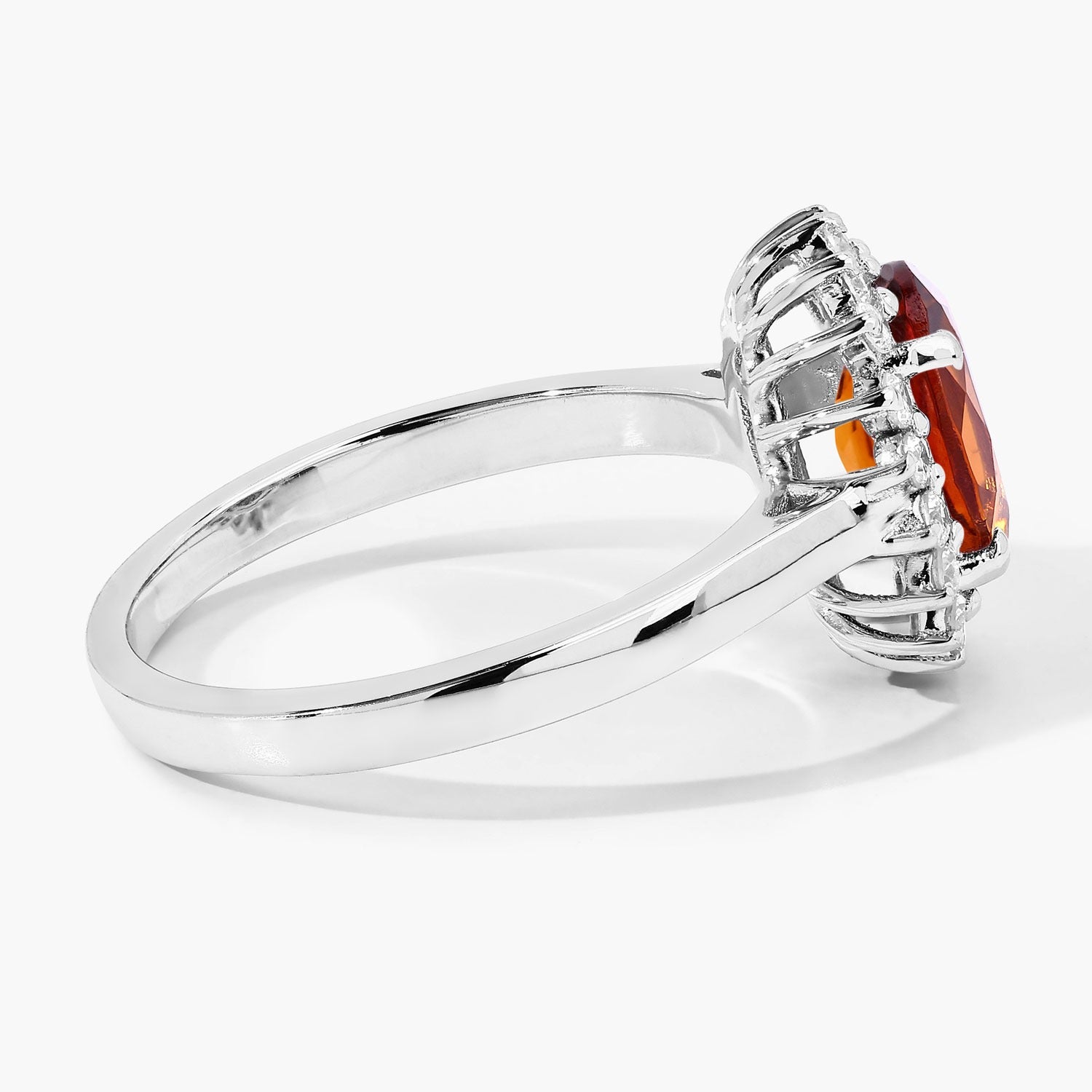 1.70 Ct Oval Yellow Madeira Citrine and Lab Grown Diamond Prong Silver Halo Ring