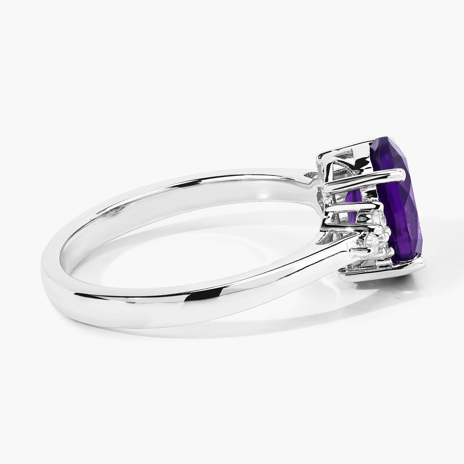 1.69 Ct Genuine Amethyst and Lab Diamond Silver Cocktail Ring