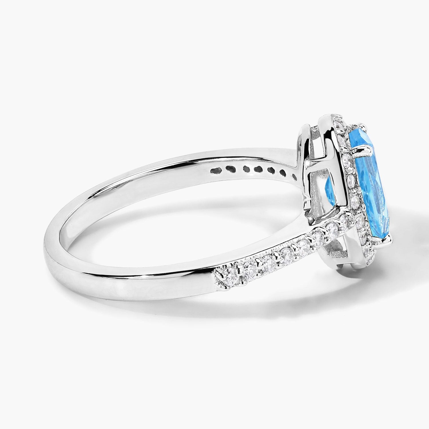 1.87 Ct Genuine Swiss Blue Topaz and Lab Diamond Silver Halo Ring