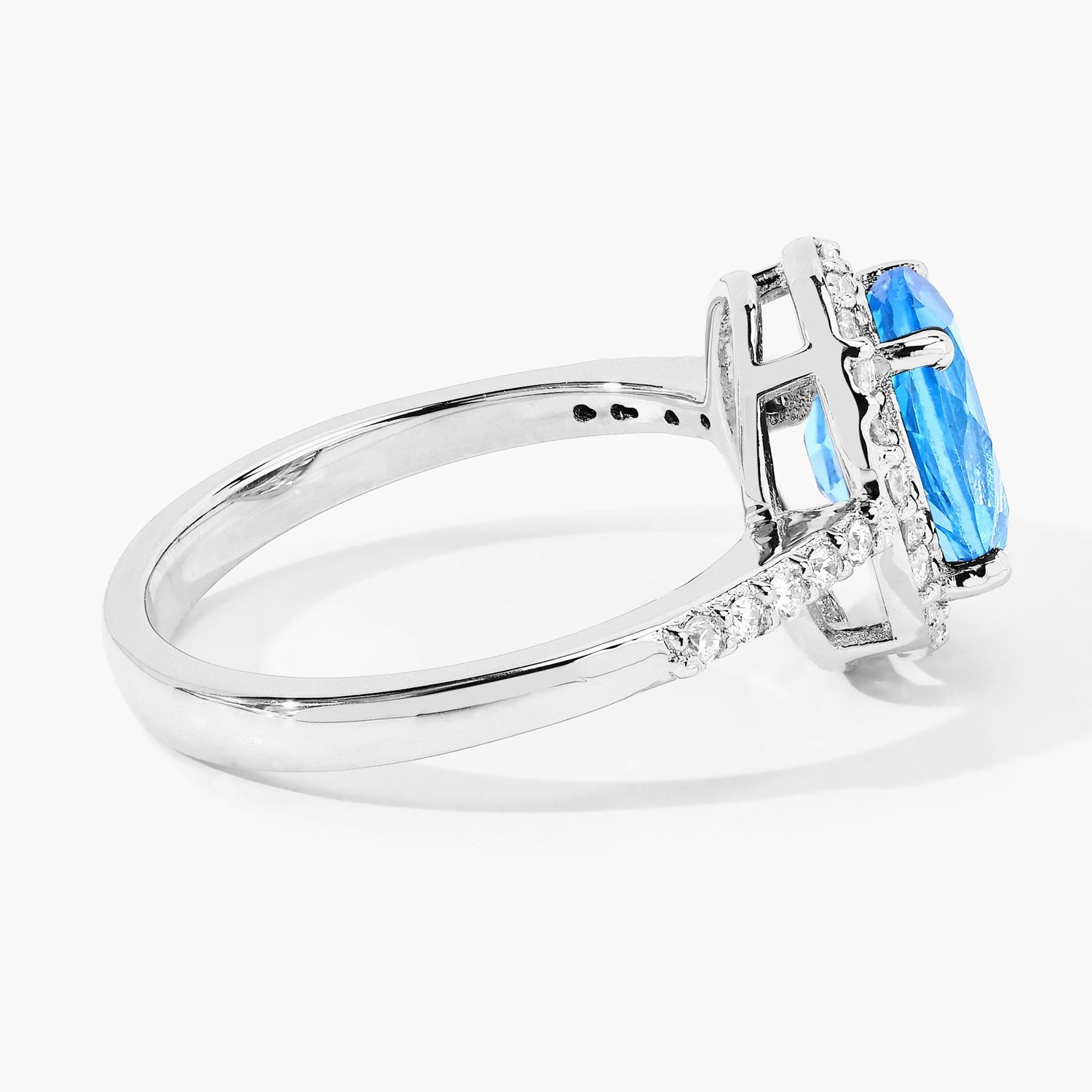 2.32 Ct Genuine Swiss Blue Topaz and Lab Diamond Silver Halo Ring