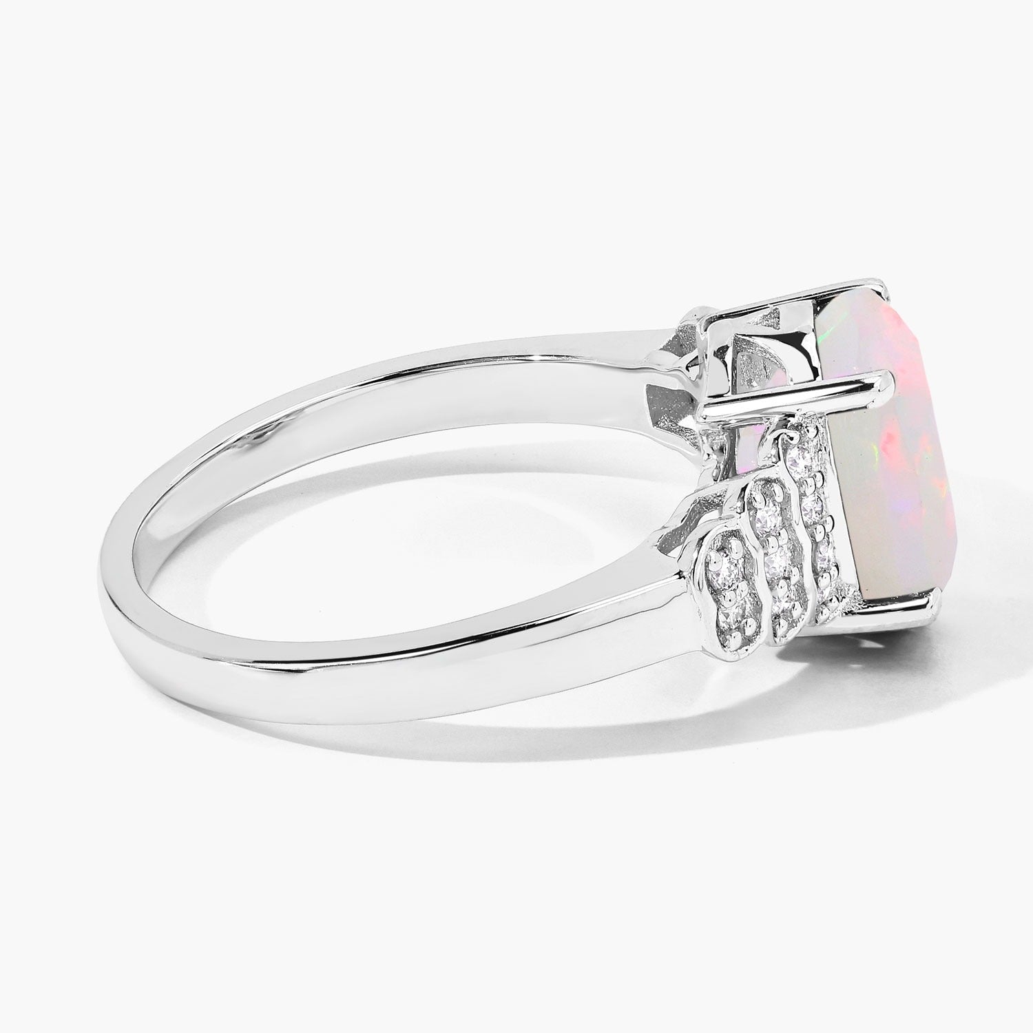 1.70 Ct Genuine Oval Ethiopian Opal and Lab Diamond Silver Ring