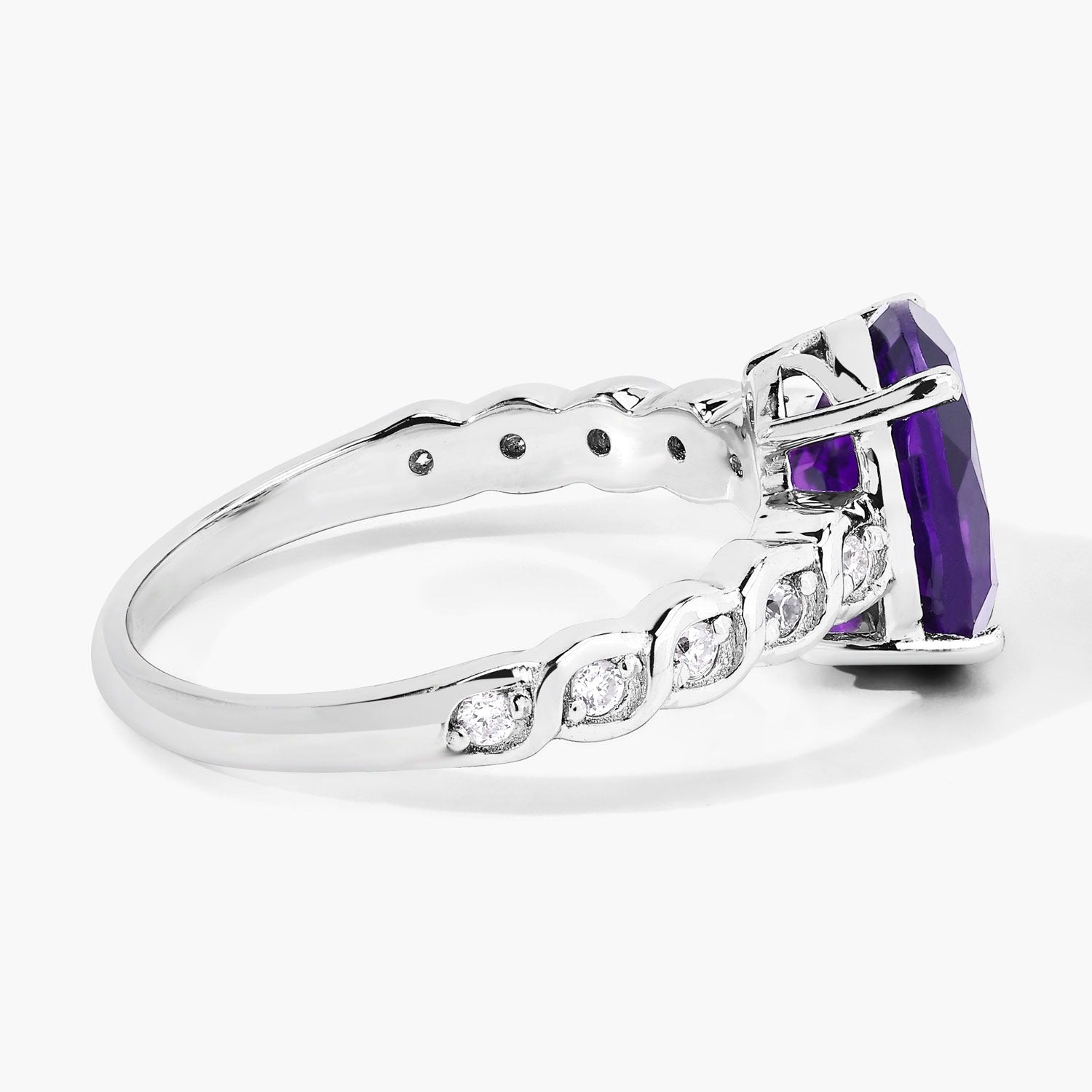2.35 Ct Genuine Amethyst and Lab Diamond Silver Bridge Ring Fine Color Jewels