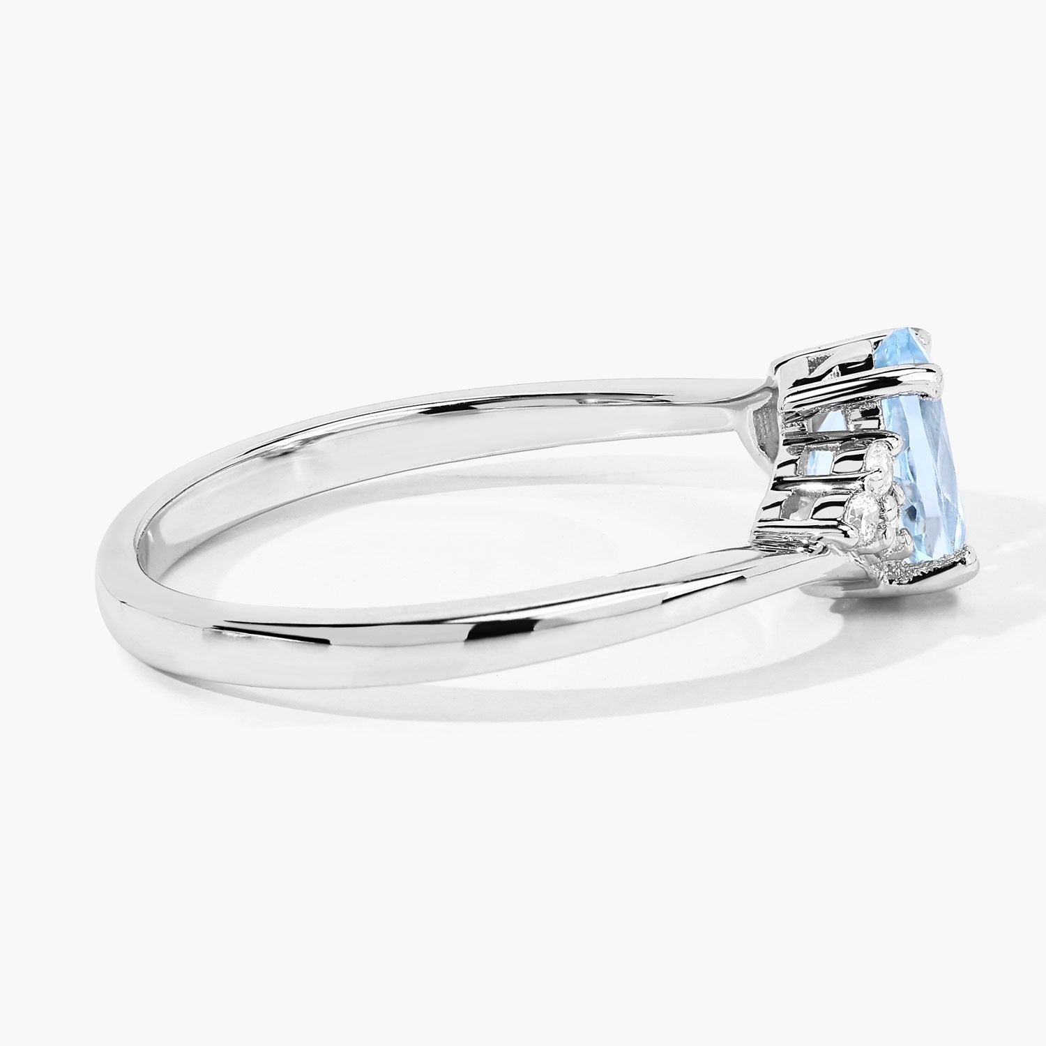 0.69 Ct Genuine Aquamarine and Lab Grown Diamond Sterling Silver Bypass Ring