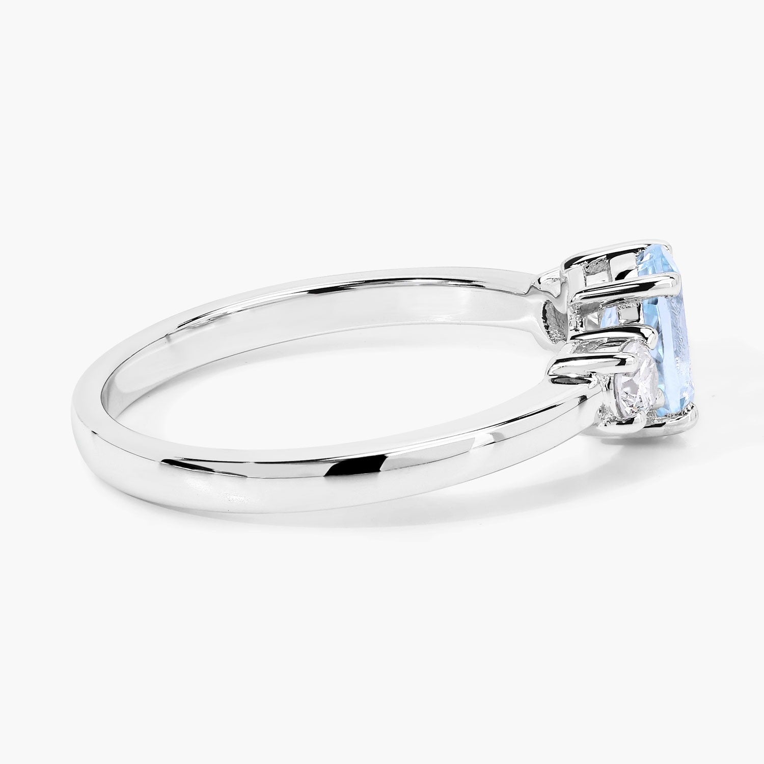 0.80 Ct Genuine Aquamarine and Lab Diamond Silver Oval Trilogy Ring Fine Color Jewels