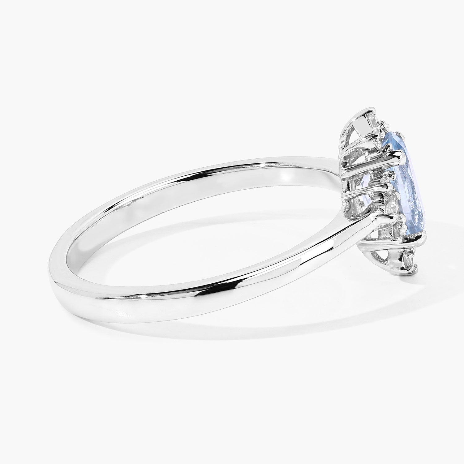 0.72 Ct Genuine Oval Aquamarine and Lab Grown Diamond Silver Halo Ring Fine Color Jewels