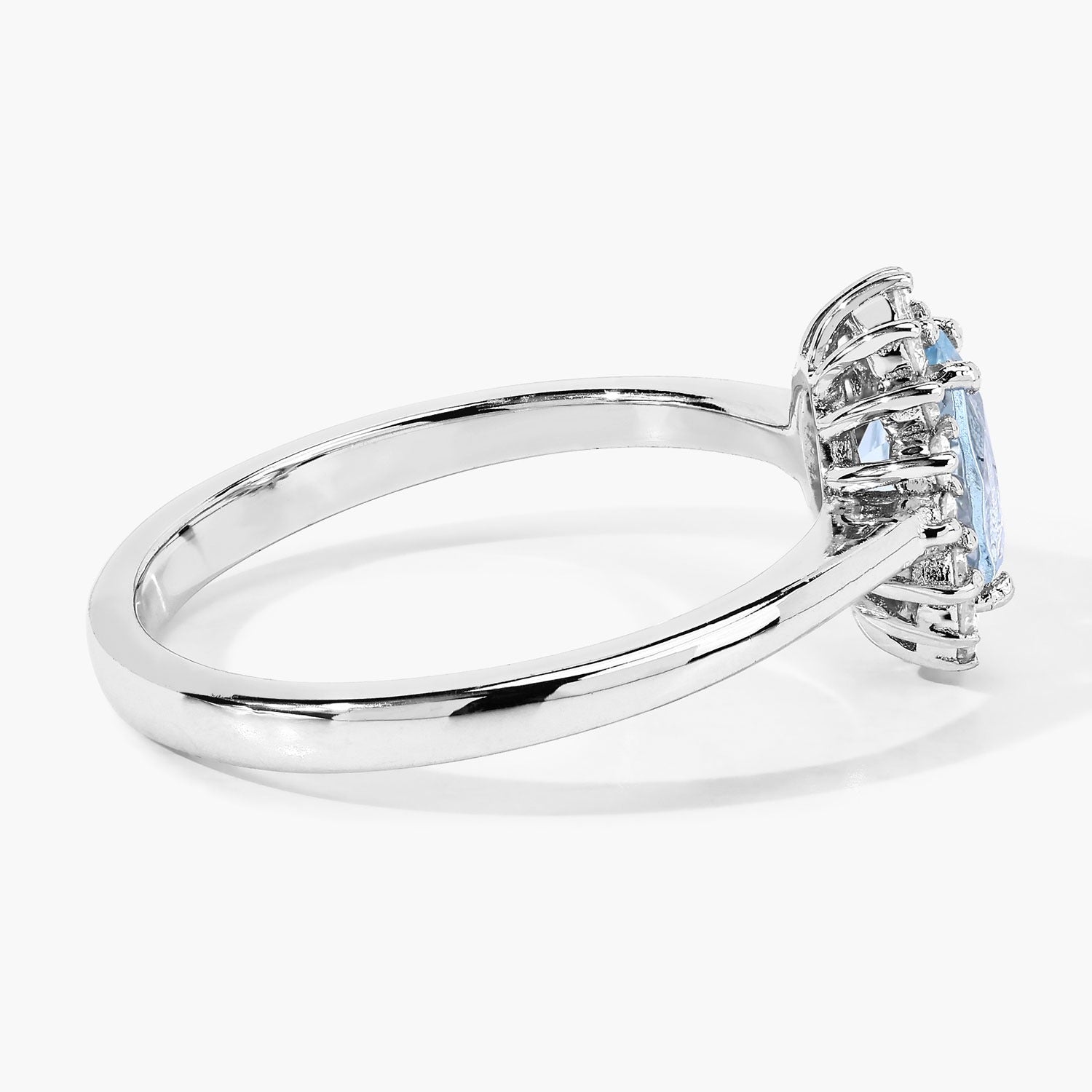 0.76 Ct Genuine Oval Aquamarine and Lab Diamond Silver Halo Ring Fine Color Jewels
