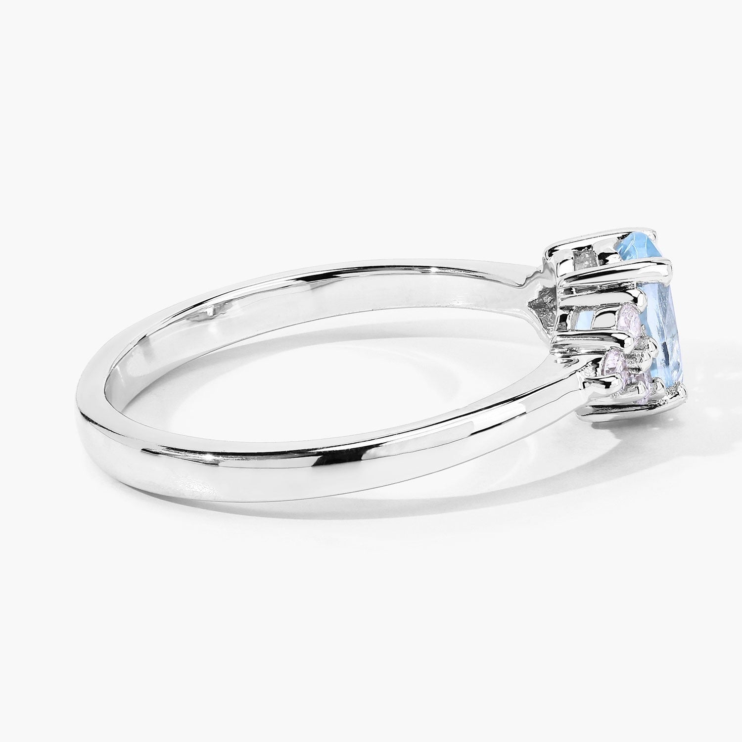 0.75 Ct Genuine Aquamarine and Lab Diamond Silver Oval Cocktail Ring Fine Color Jewels