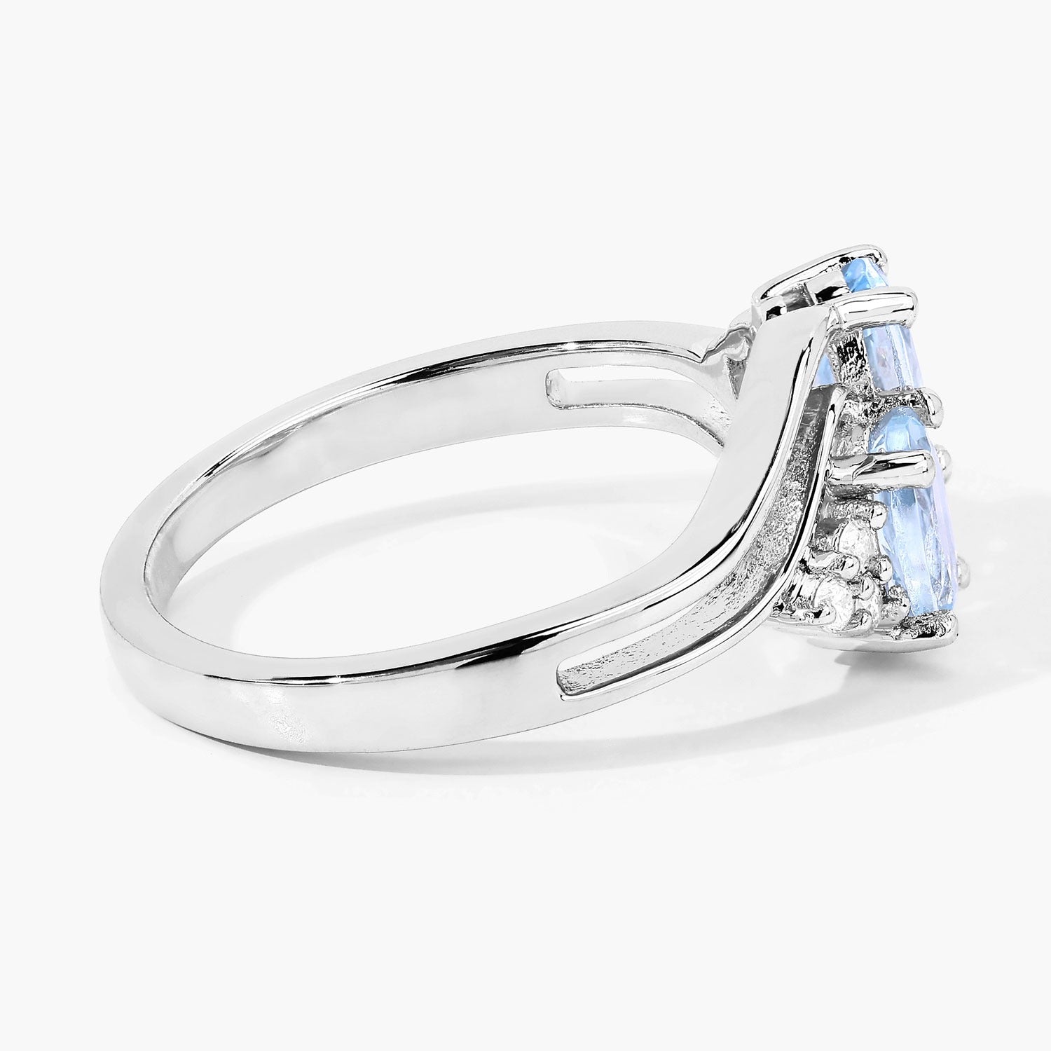 0.89 Ct Genuine Aquamarine and Lab Diamond Silver Bypass Promise Ring Fine Color Jewels