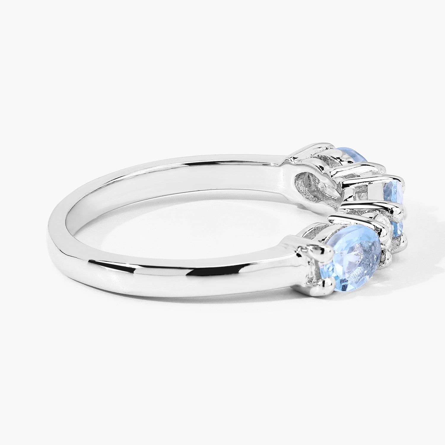 1.07 Ct Genuine Aquamarine and Lab Diamond Silver 5 Stone Ring Fine Color Jewels