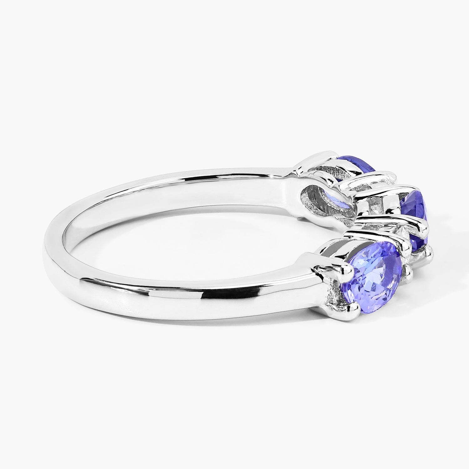 1.19 Ct Genuine Tanzanite and Lab Diamond Silver 5 Stone Ring Fine Color Jewels