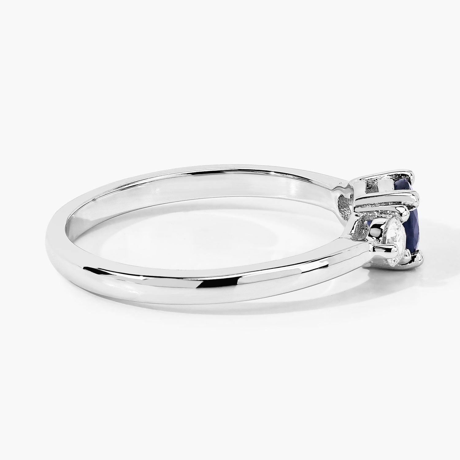0.87 Ct Genuine Blue Sapphire and Lab Diamond Silver 3 Stone Ring Fine Color Jewels