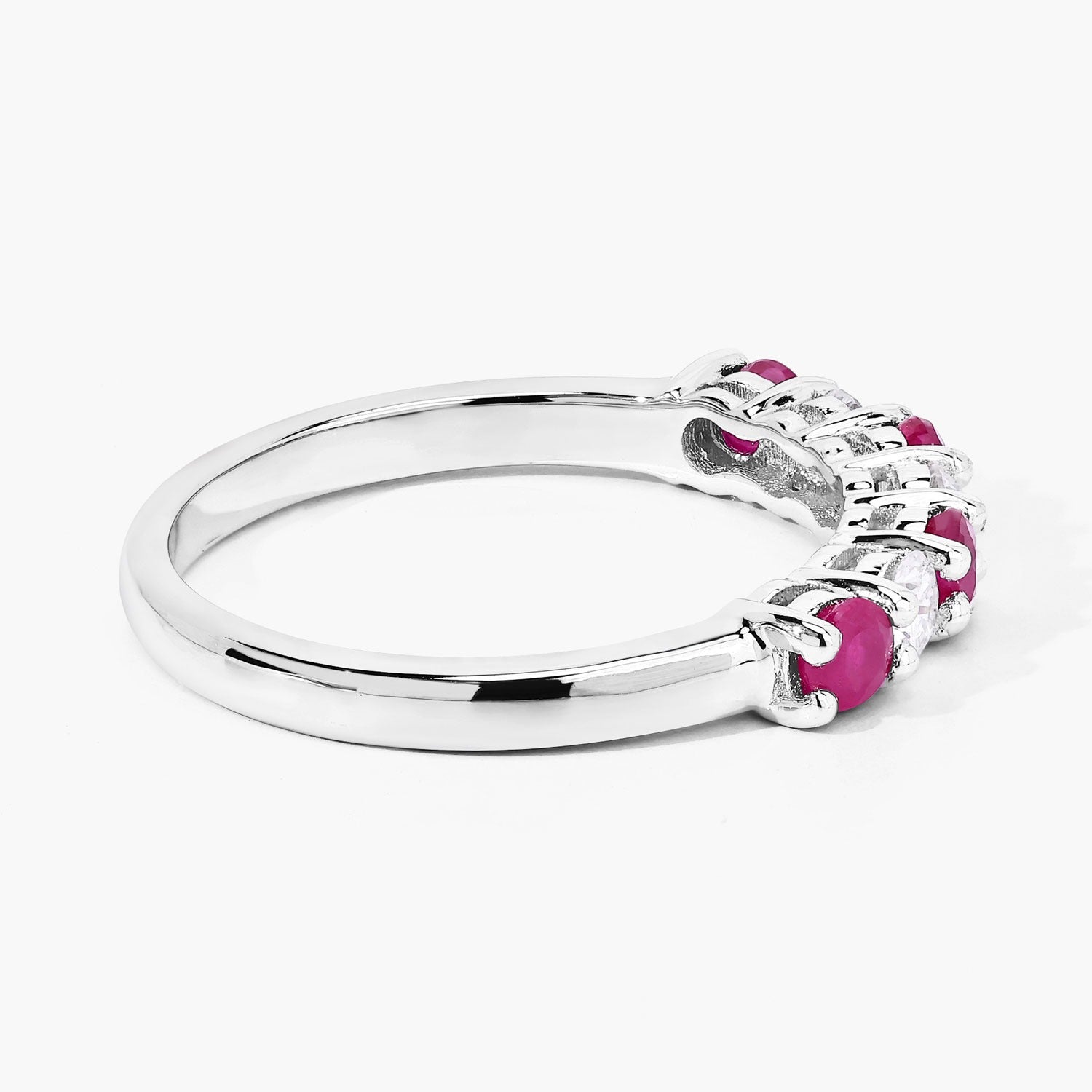 0.85 Ct Genuine Mozambique Ruby Lab Diamond Silver Eternity Ring Fine Color Jewels