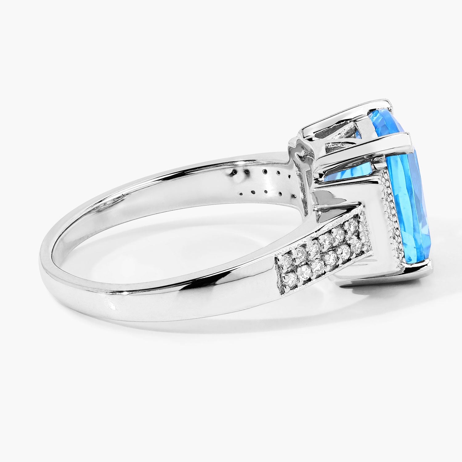 3.68 Ct Genuine Swiss Blue Topaz and Lab Diamond Silver Cushion Cut Statement Ring Fine Color Jewels