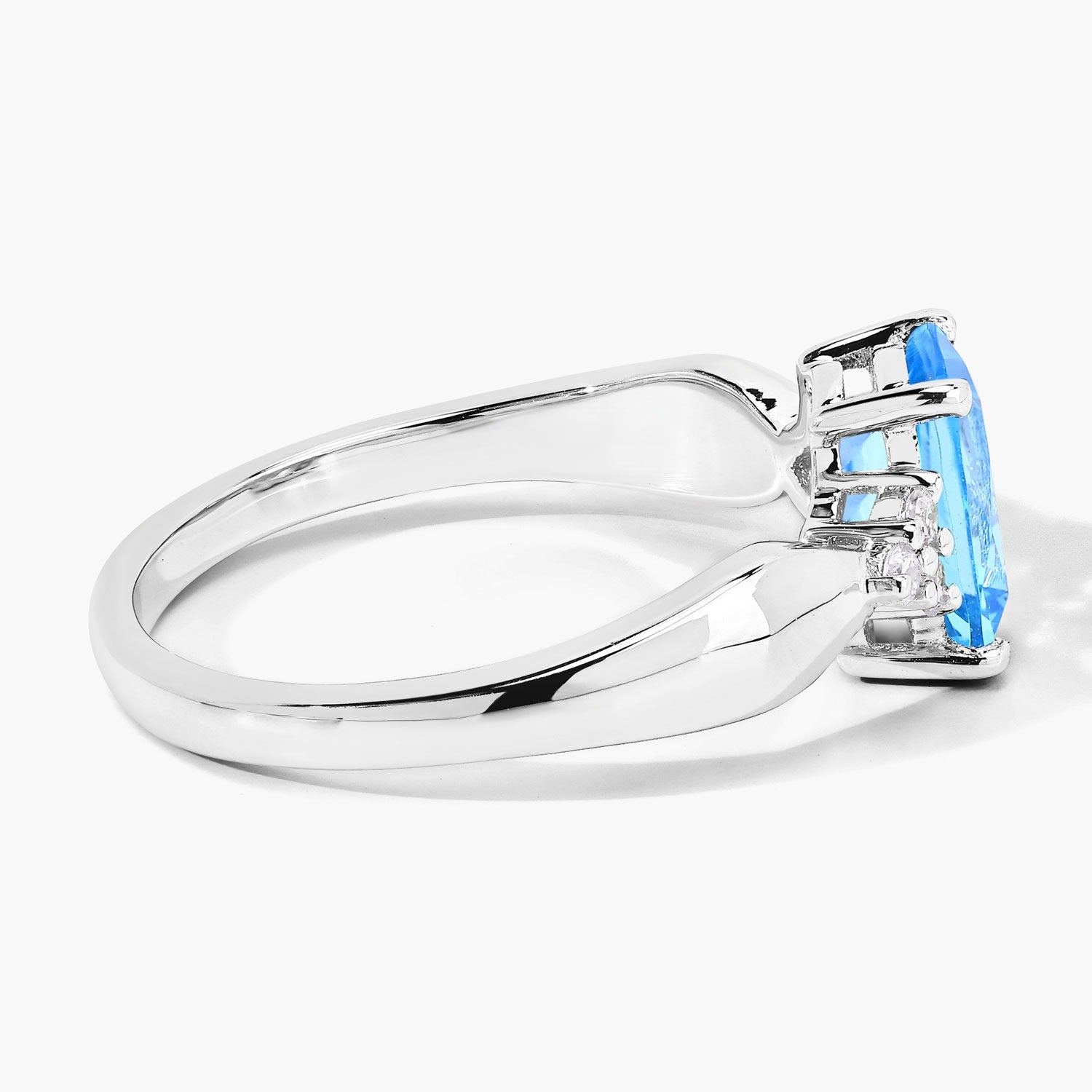 1.60 Ct Genuine Swiss Blue Topaz and Lab Diamond Silver Cushion Cut Cocktail Ring Fine Color Jewels