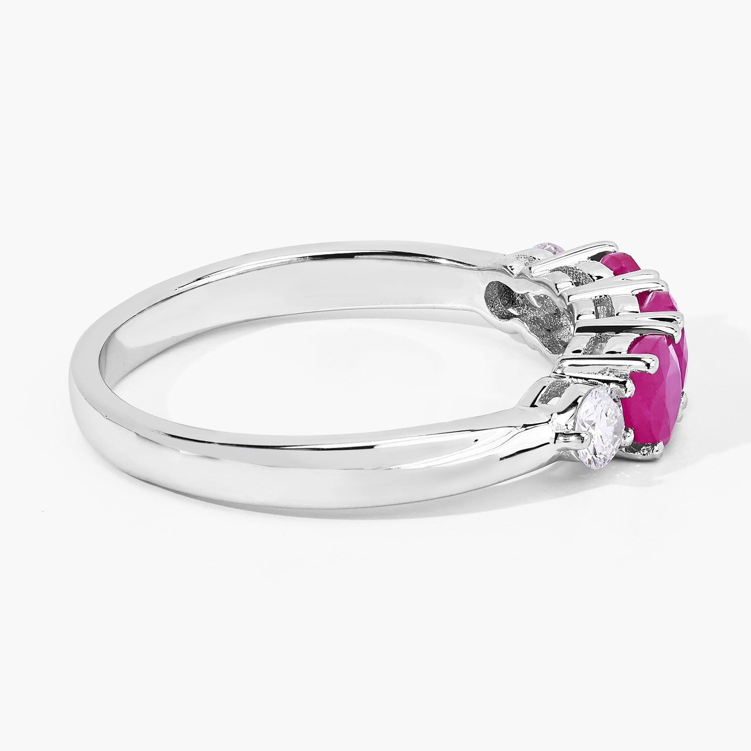 1.03 Ct Genuine Mozambique Ruby and Lab Diamond 5 Stone Ring Fine Color Jewels